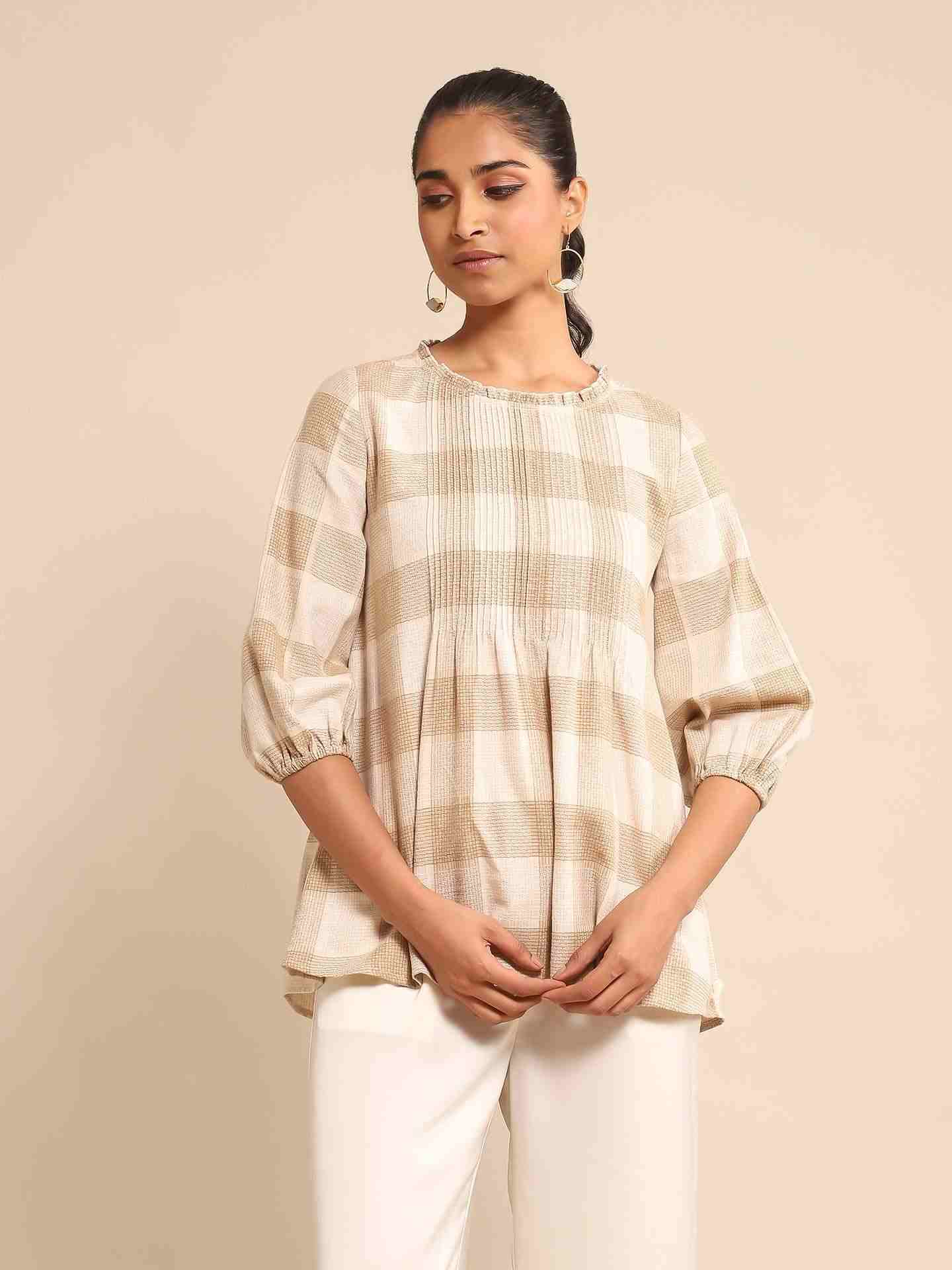 Beige Urban Elysian Yarn-Dyed  Kurti