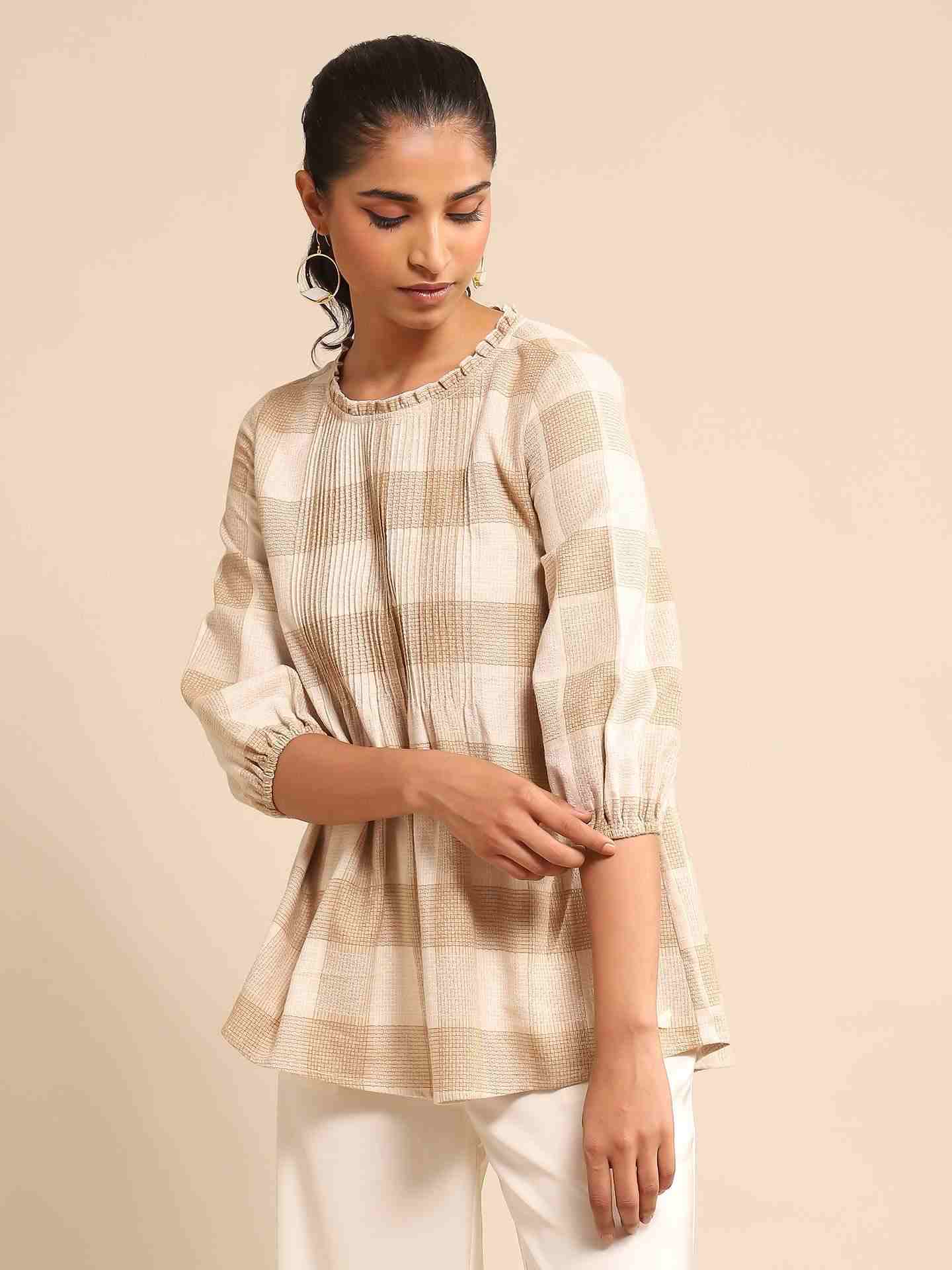 Beige Urban Elysian Yarn-Dyed  Kurti