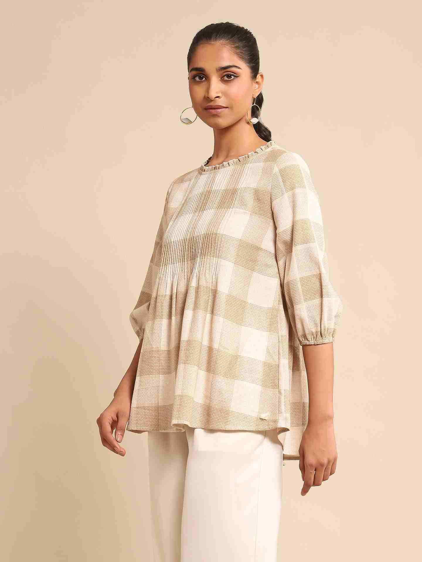 Beige Urban Elysian Yarn-Dyed  Kurti