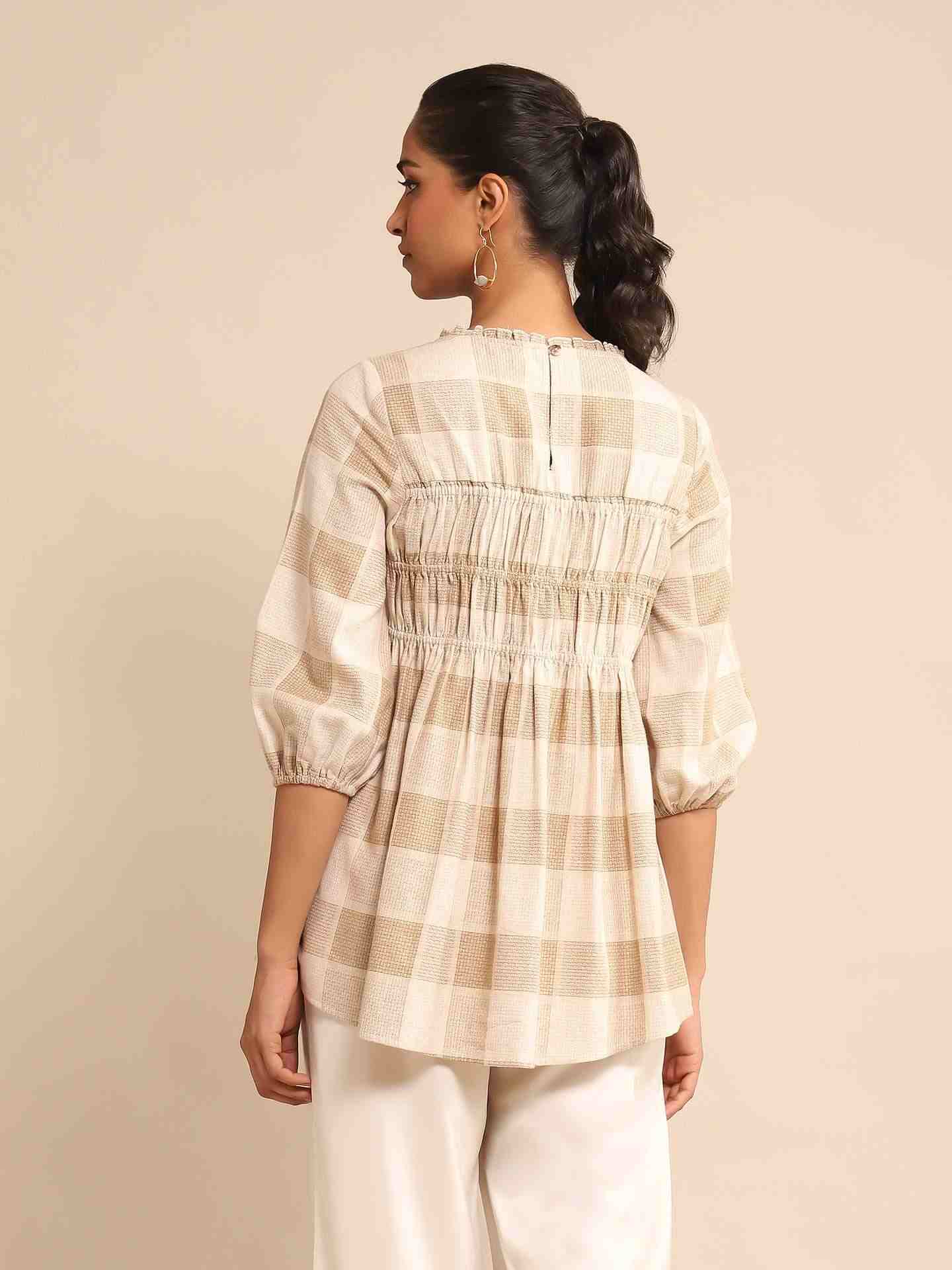 Beige Urban Elysian Yarn-Dyed  Kurti