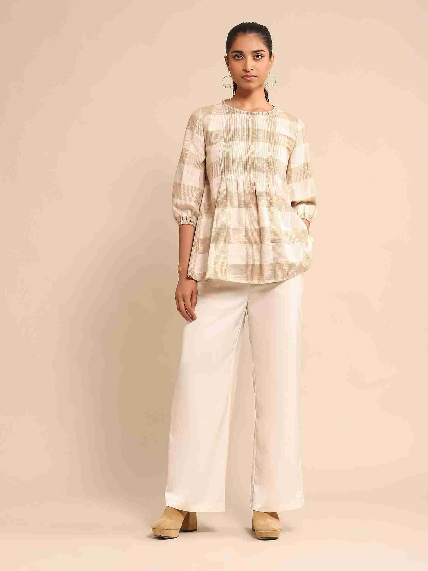Beige Urban Elysian Yarn-Dyed  Kurti