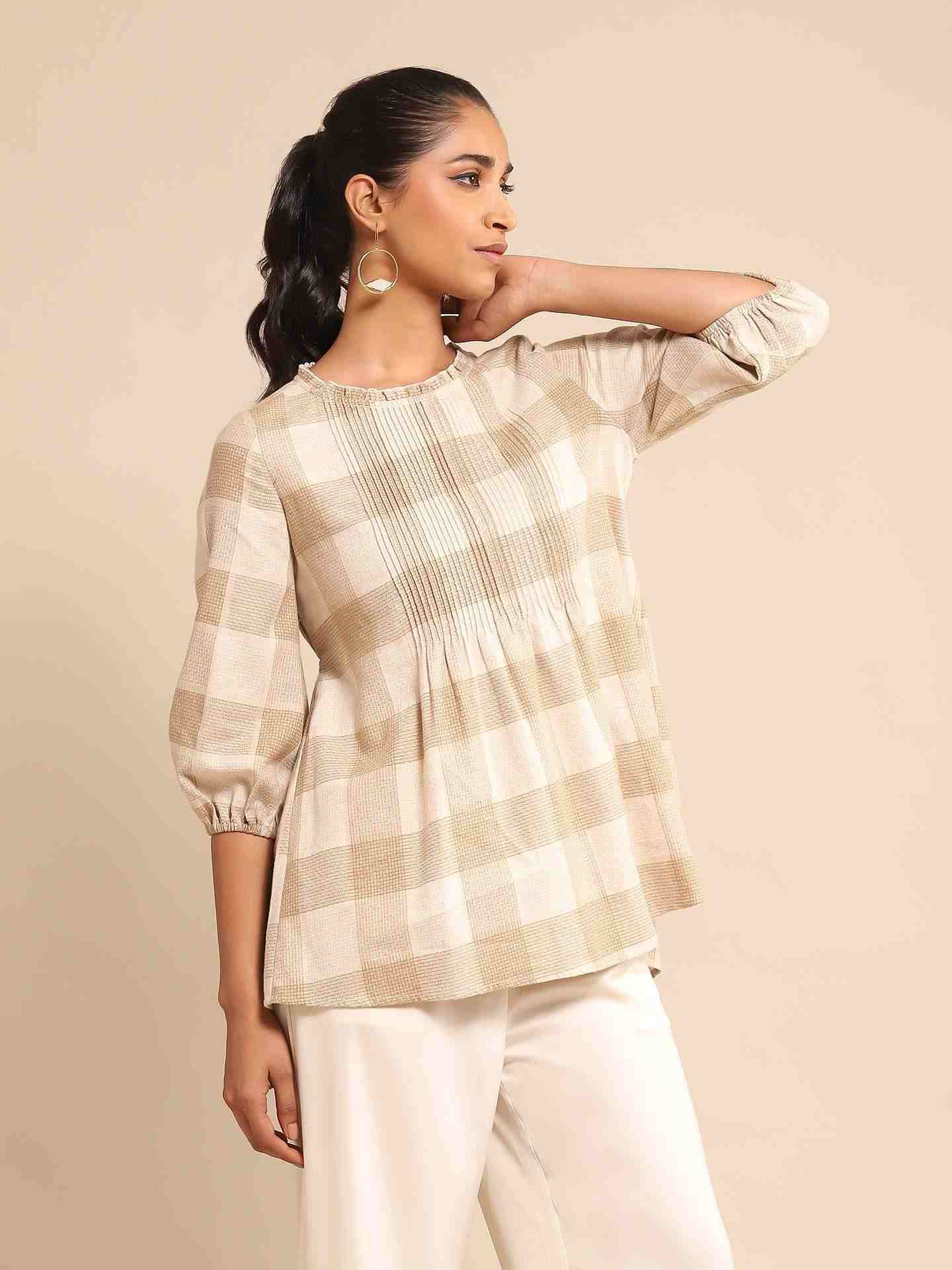 Beige Urban Elysian Yarn-Dyed  Kurti