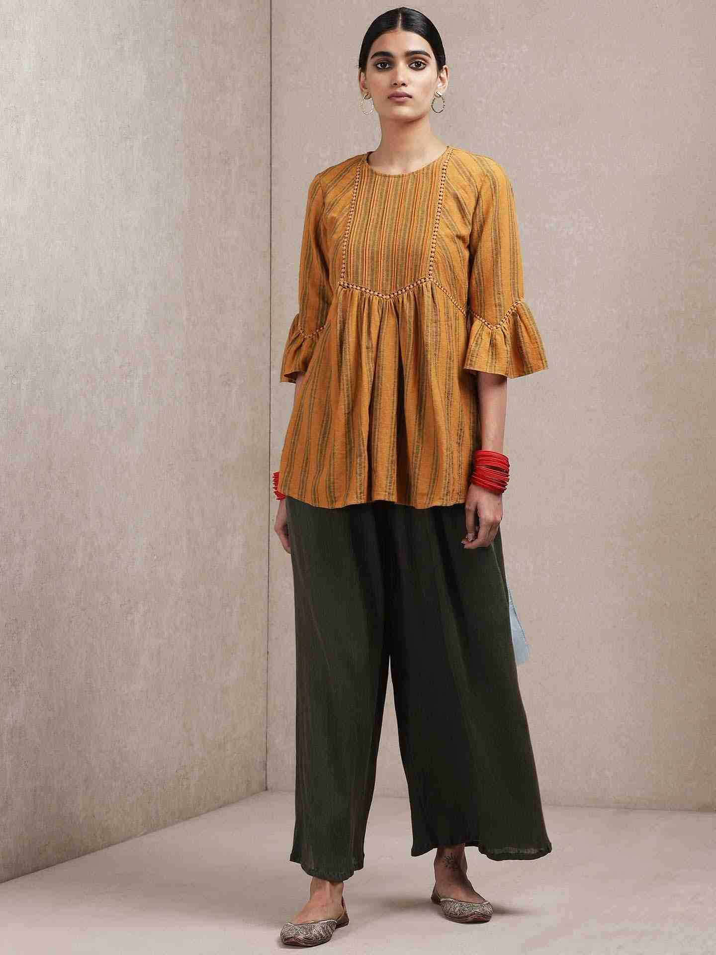 Brown Classic Yarn-Dyed Cotton Kurti