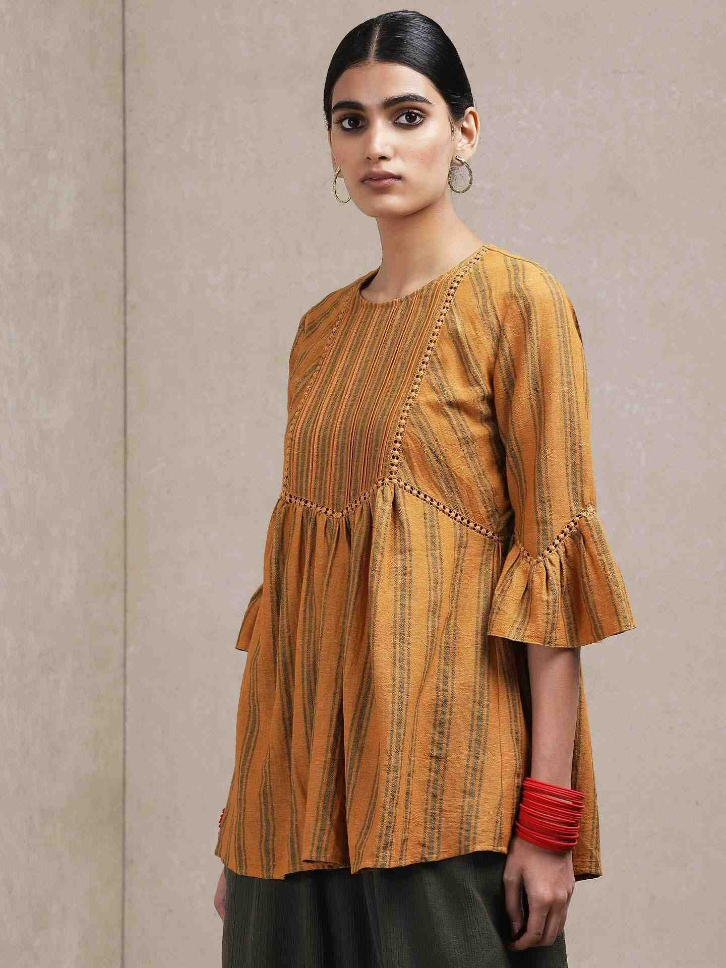 Brown Classic Yarn-Dyed Cotton Kurti