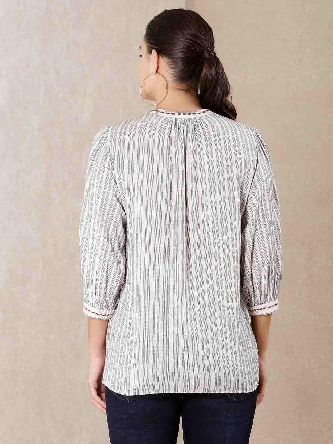 Off White Modern Minimalist Yarn-Dyed  Kurti