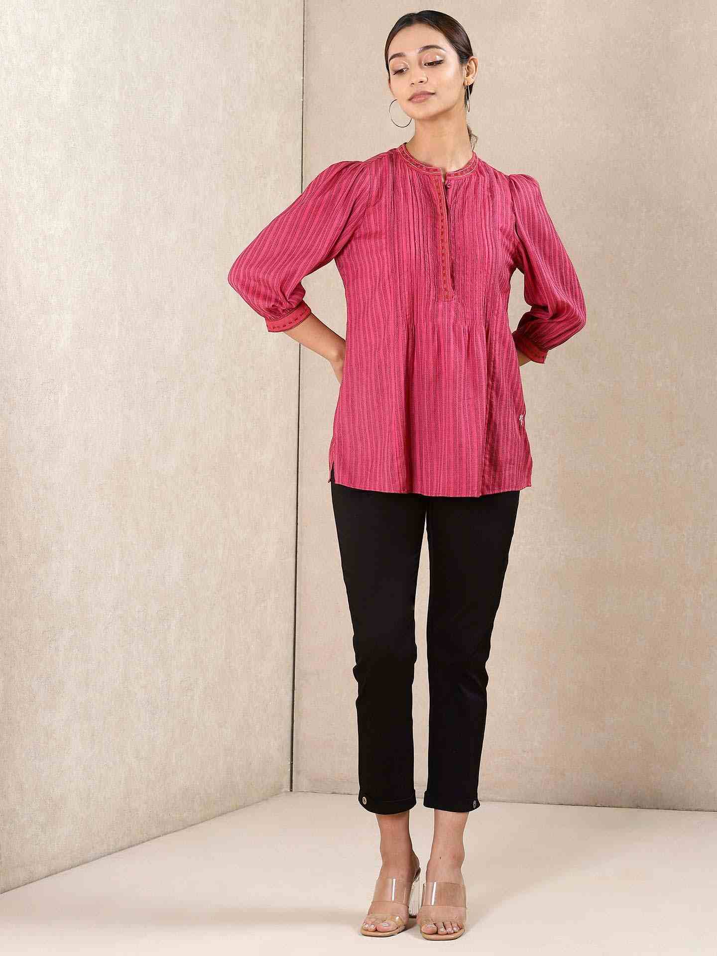 Red Modern Minimalist Yarn-Dyed  Kurti