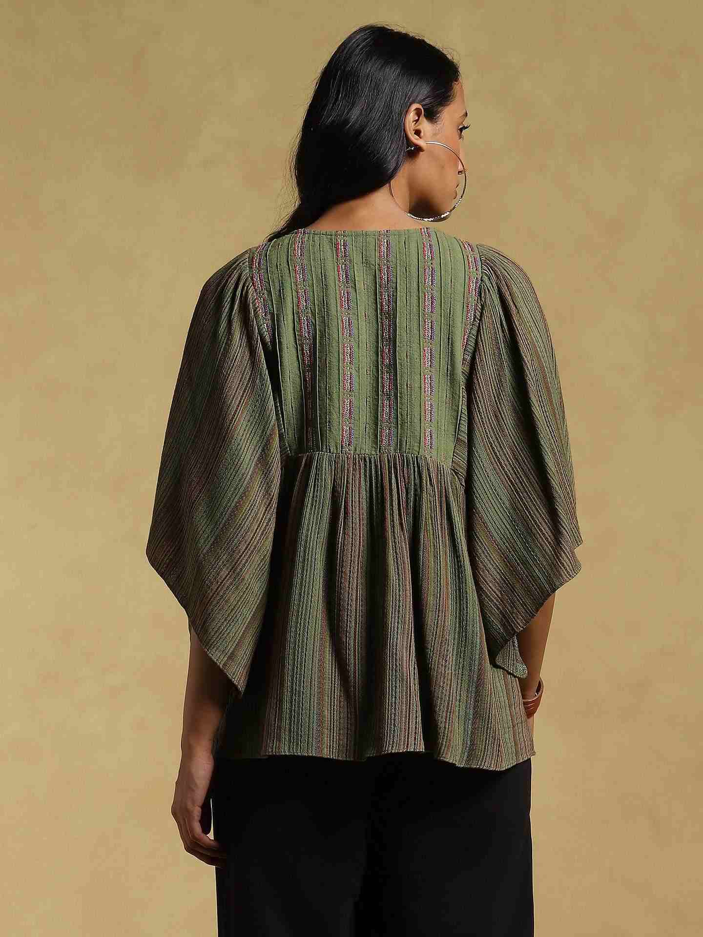 Green Ethereal Yarn-Dyed Cotton Kurti