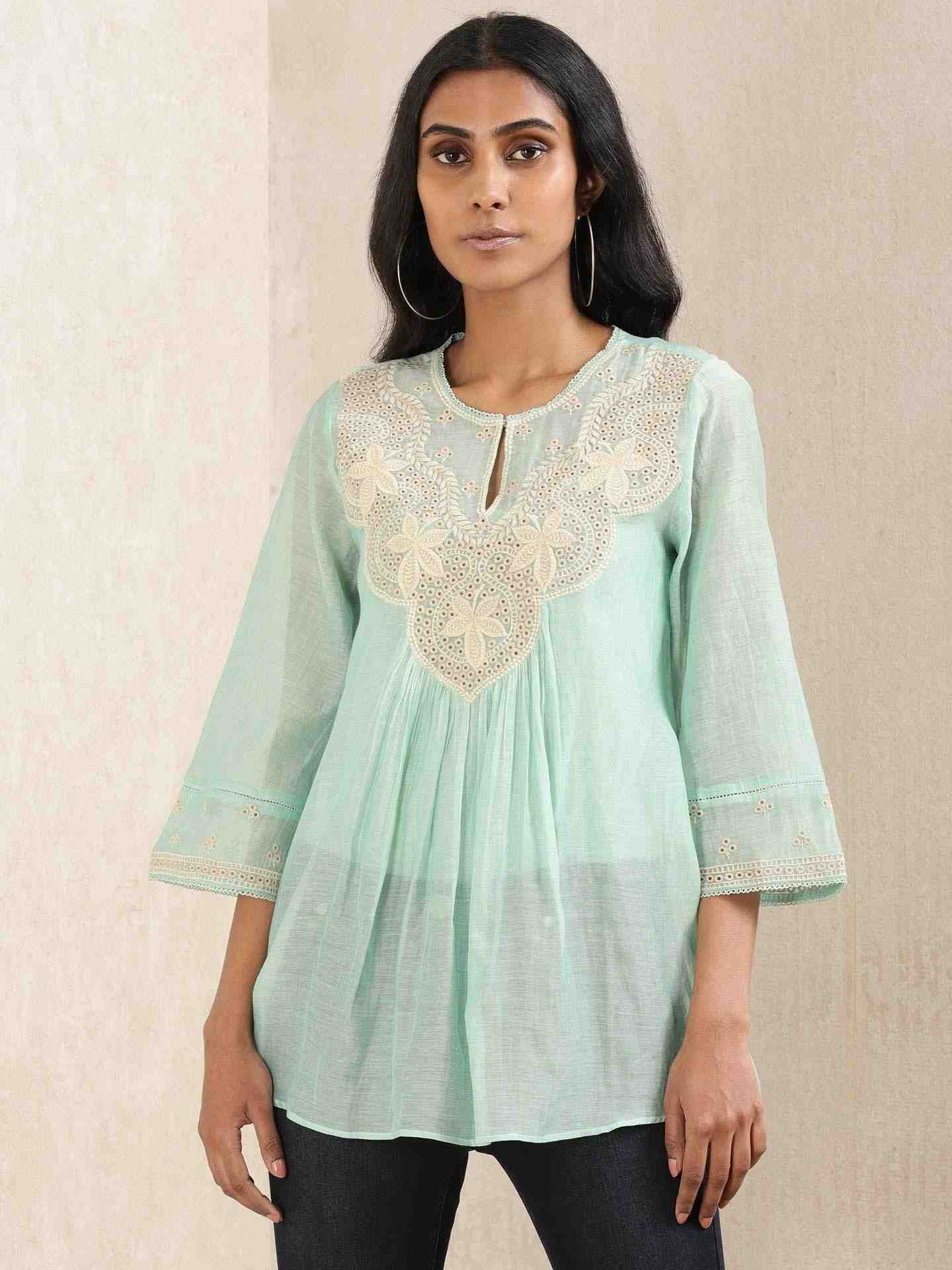 Aqua Ganges Chanderi Kurti