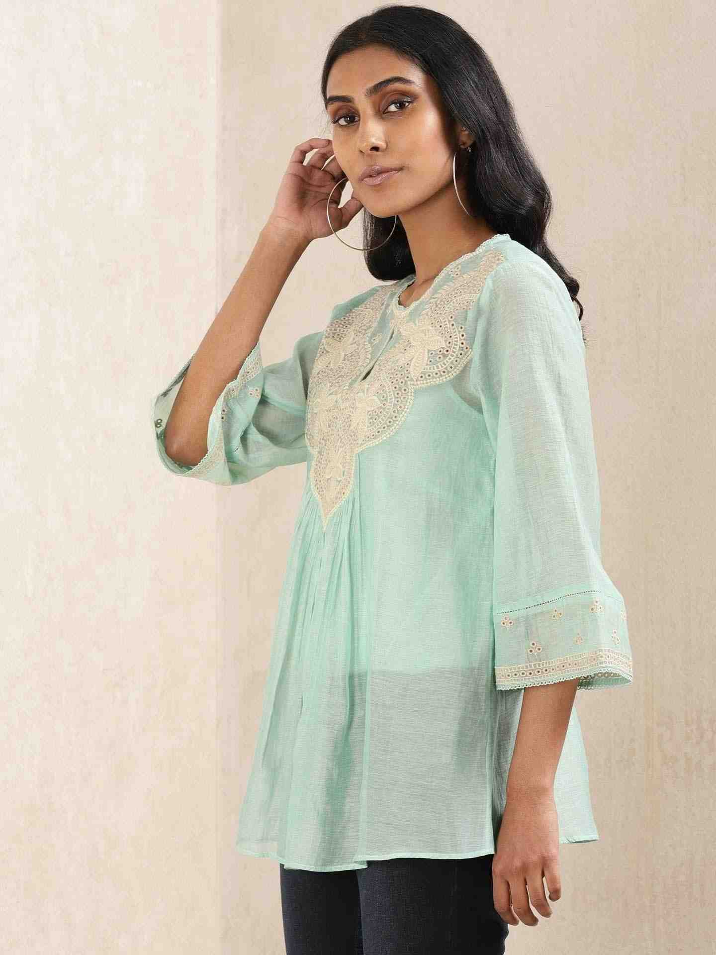 Aqua Ganges Chanderi Kurti