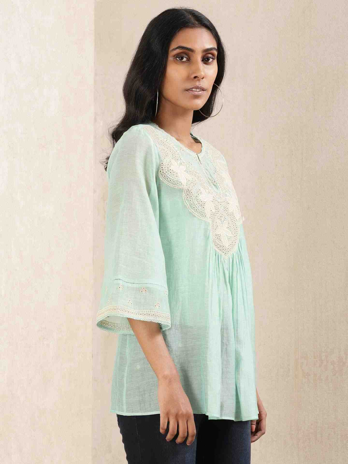 Aqua Ganges Chanderi Kurti