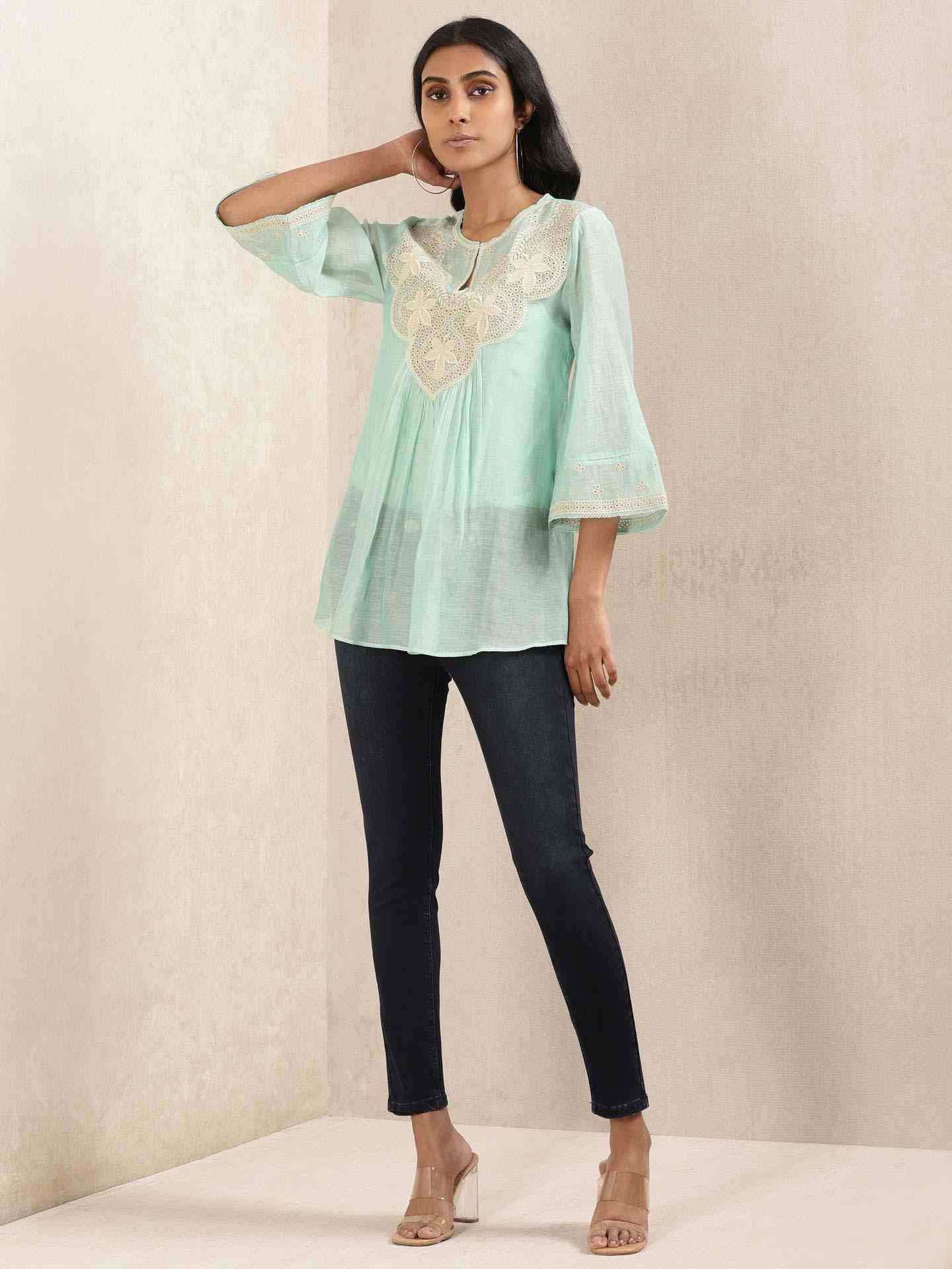 Aqua Ganges Chanderi Kurti