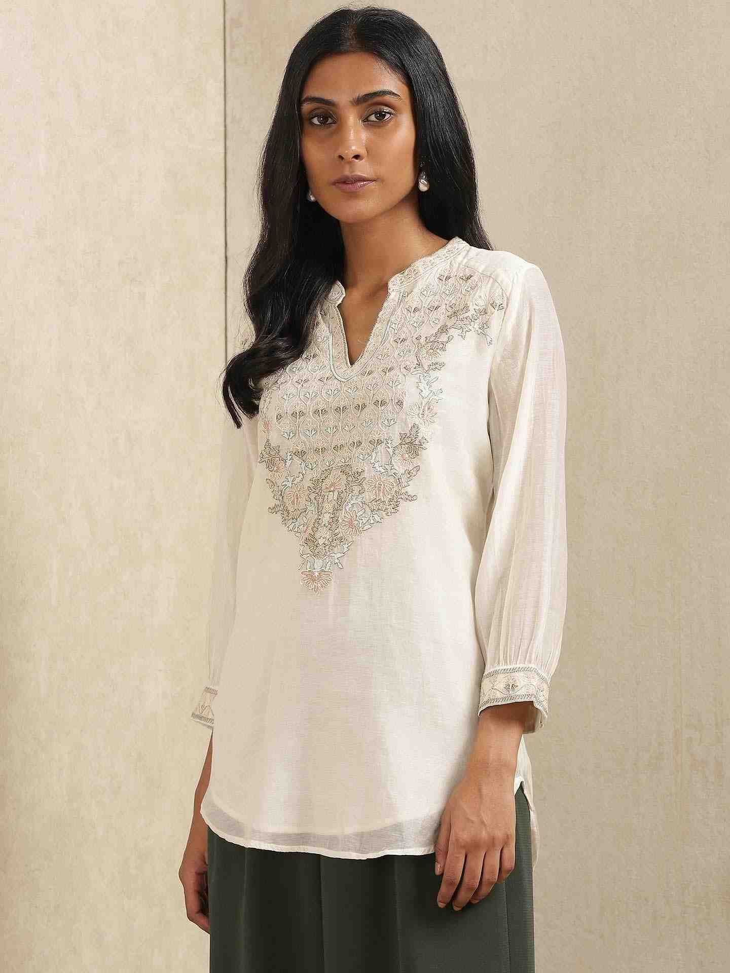 Ivory Rasbhari Chanderi Kurti