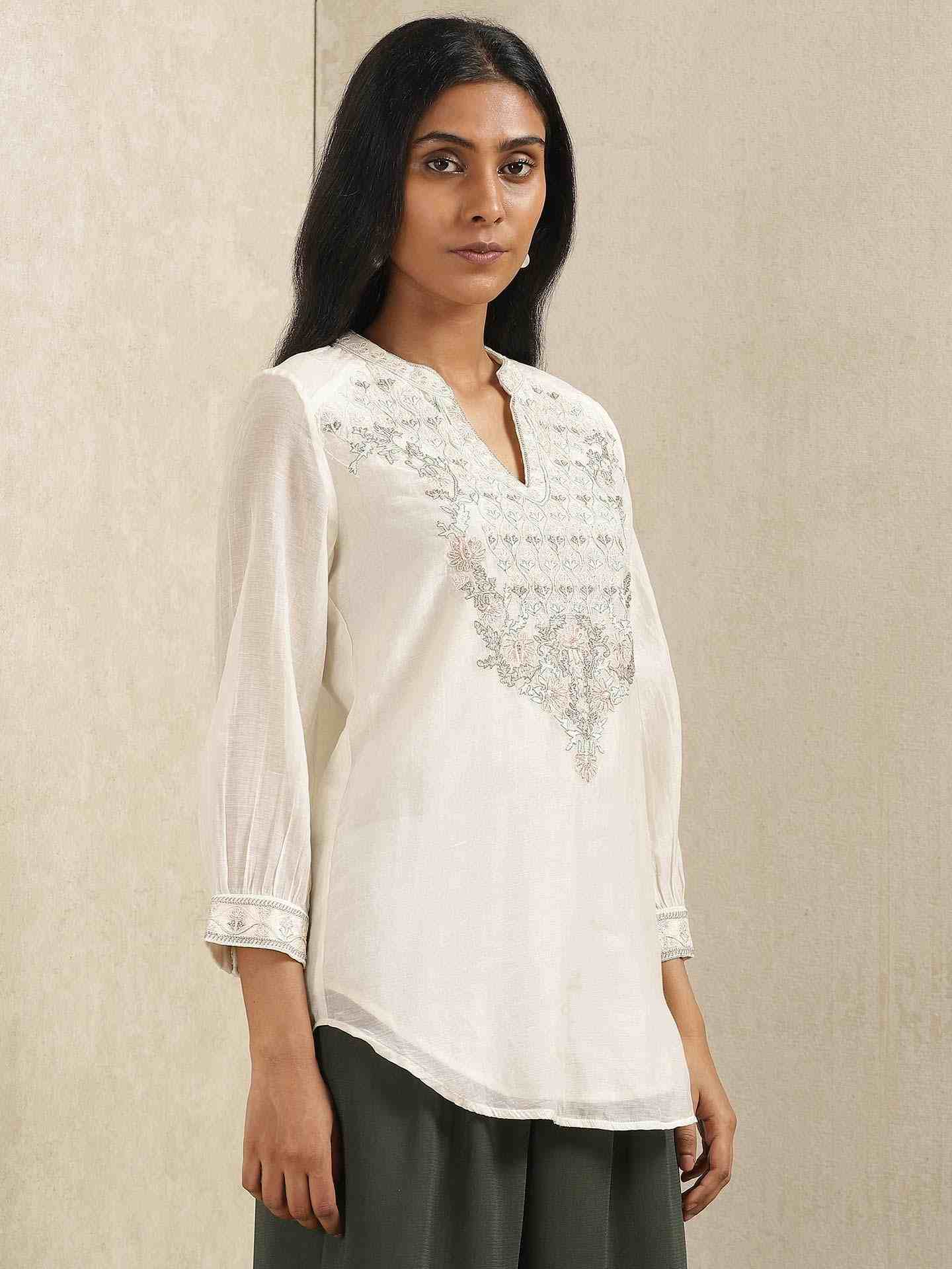 Ivory Rasbhari Chanderi Kurti