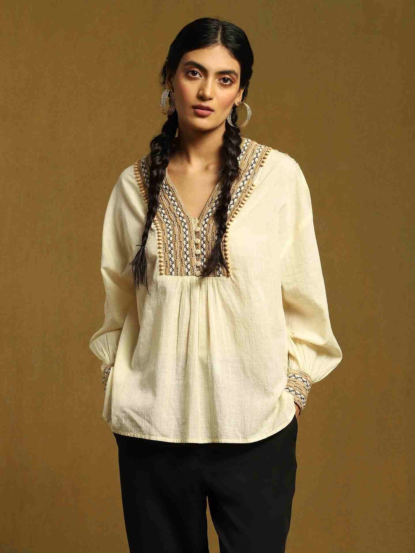 Off White Jute Cotton Kurti