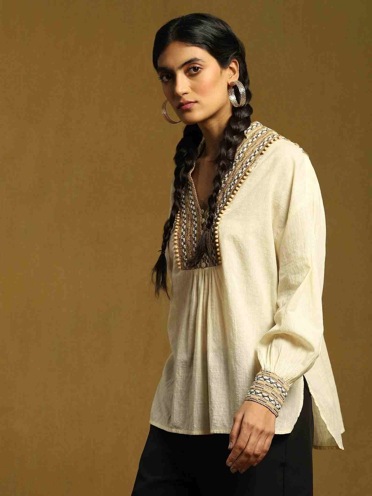 Off White Jute Cotton Kurti