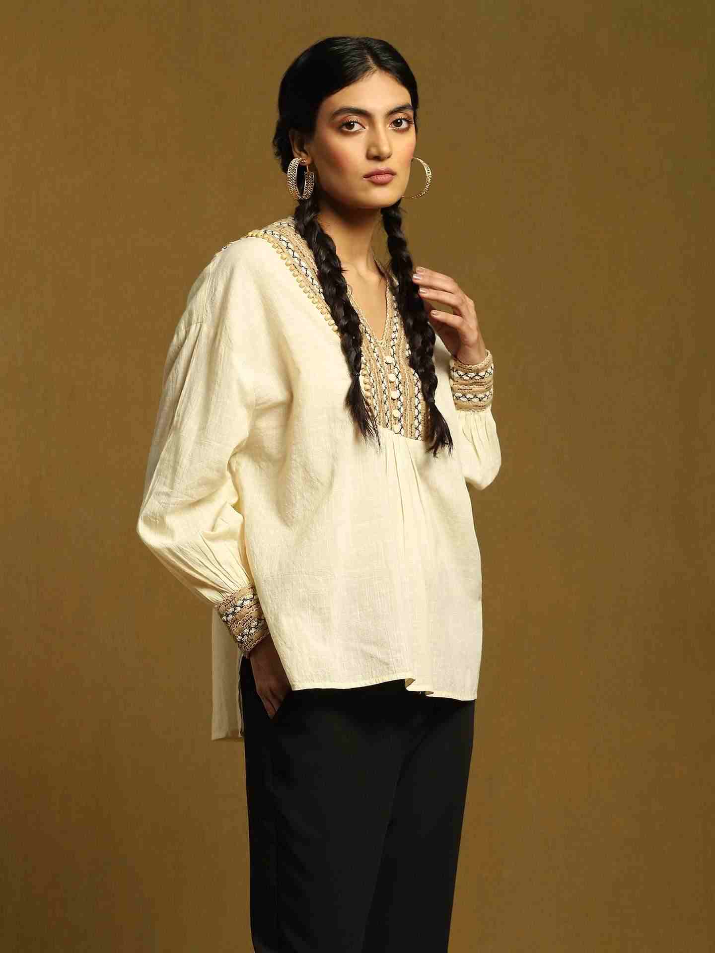 Off White Jute Cotton Kurti