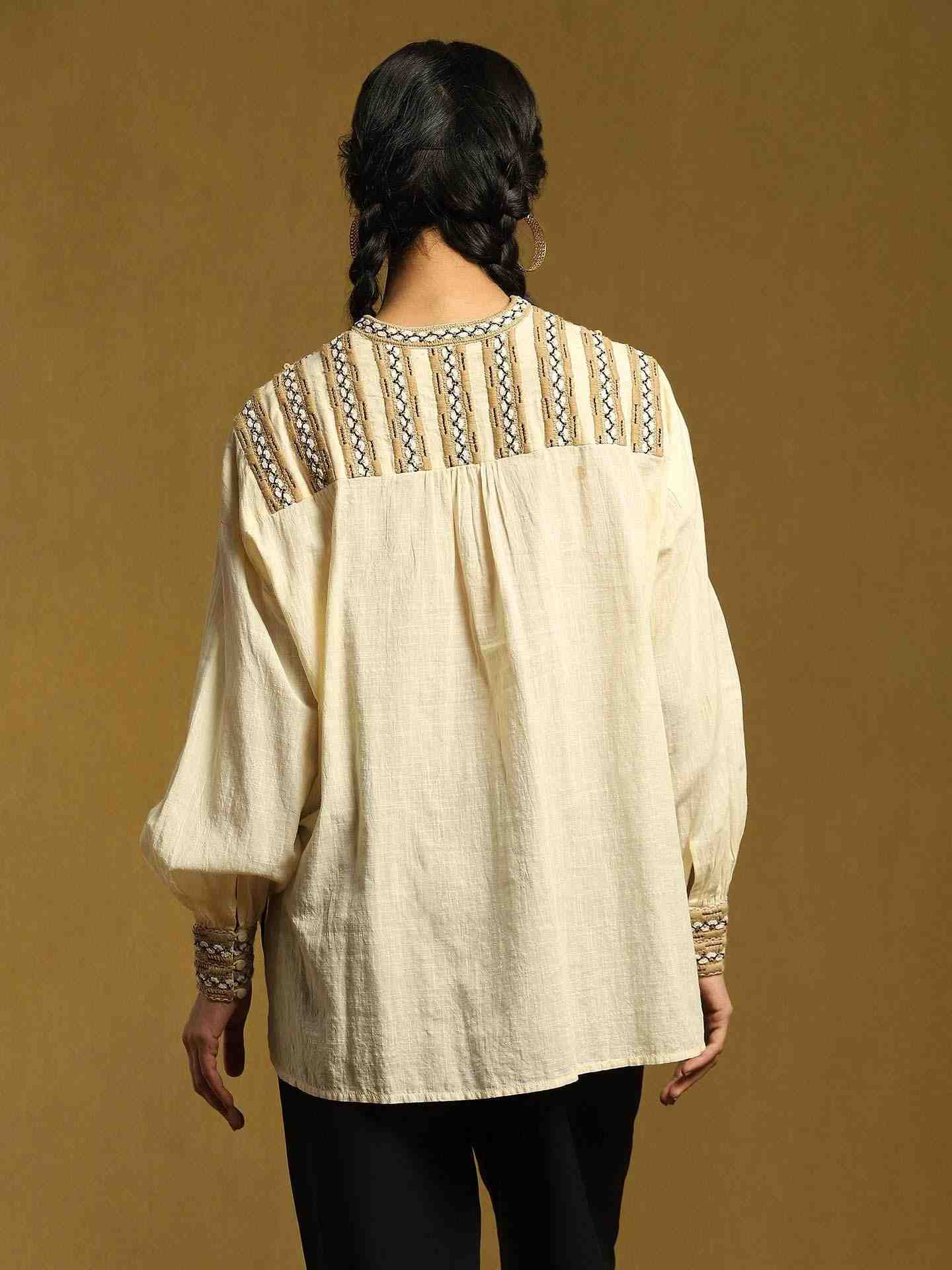 Off White Jute Cotton Kurti