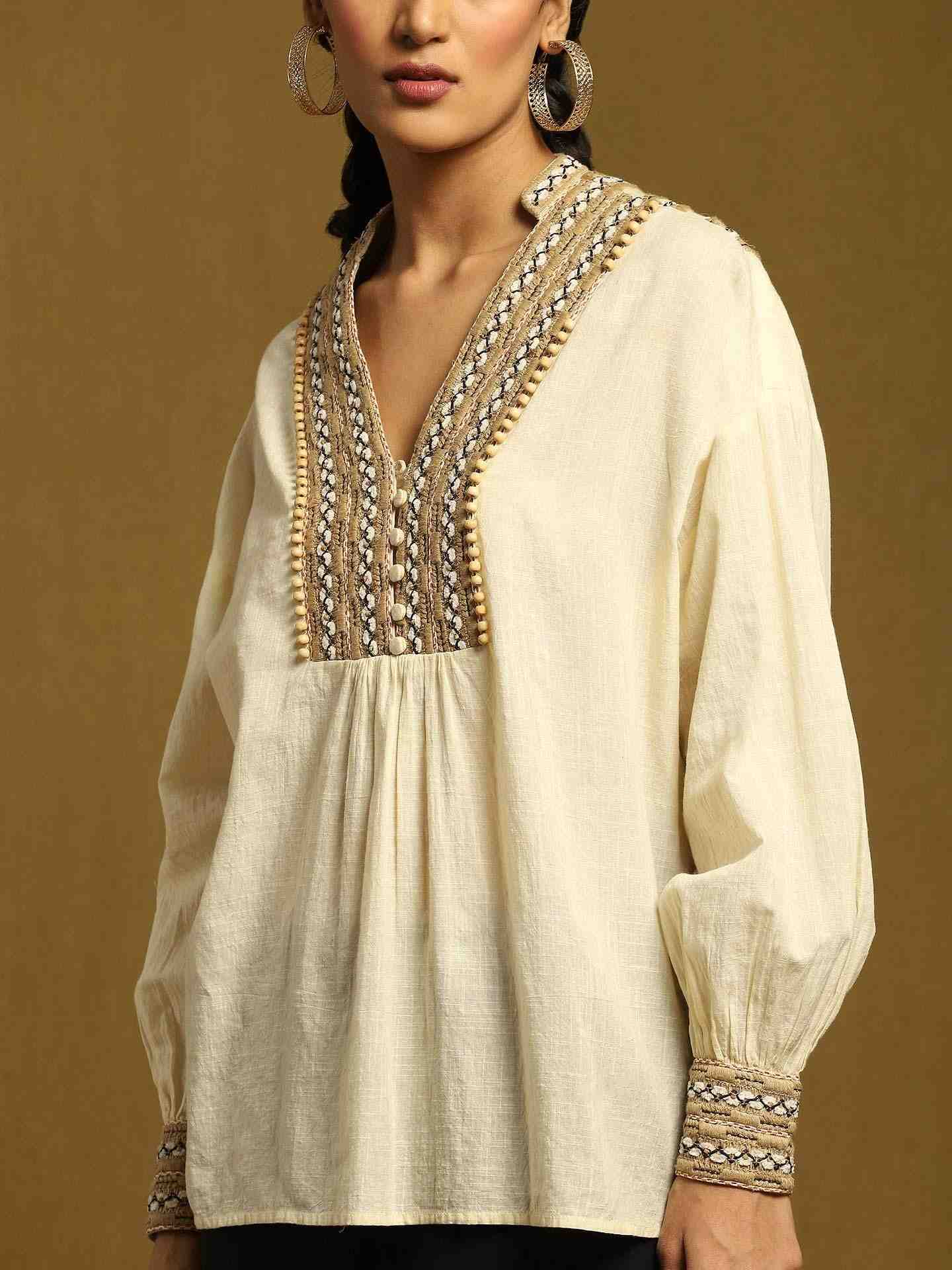 Off White Jute Cotton Kurti