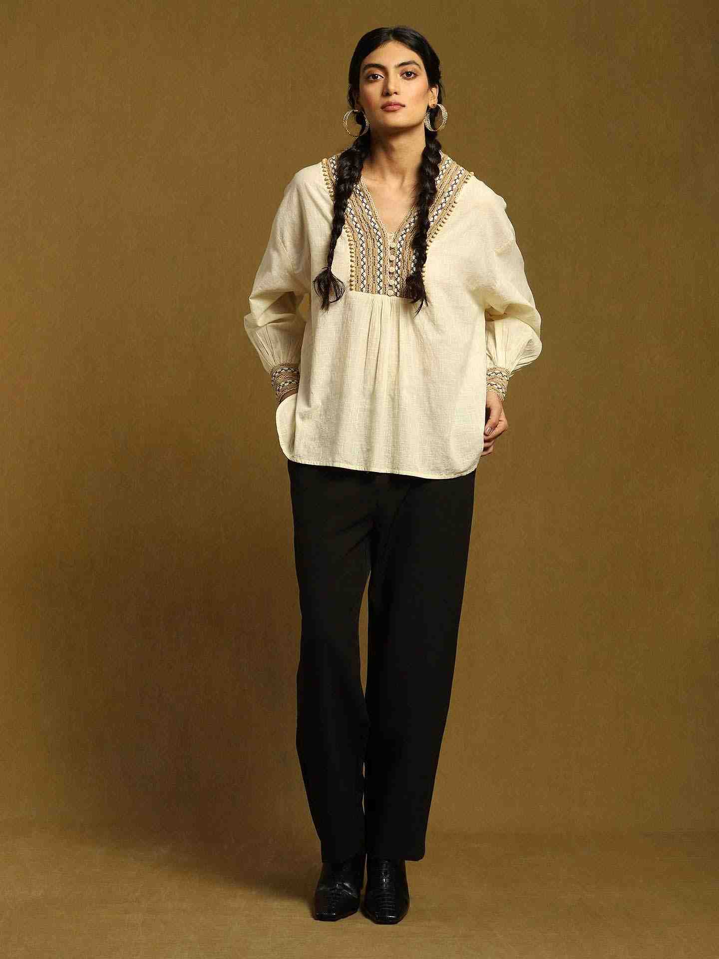 Off White Jute Cotton Kurti