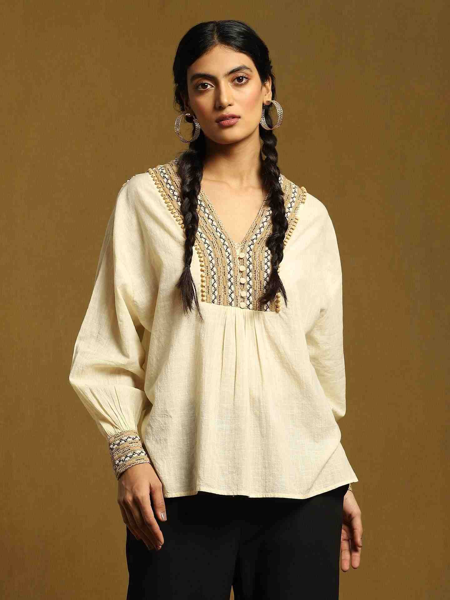 Off White Jute Cotton Kurti