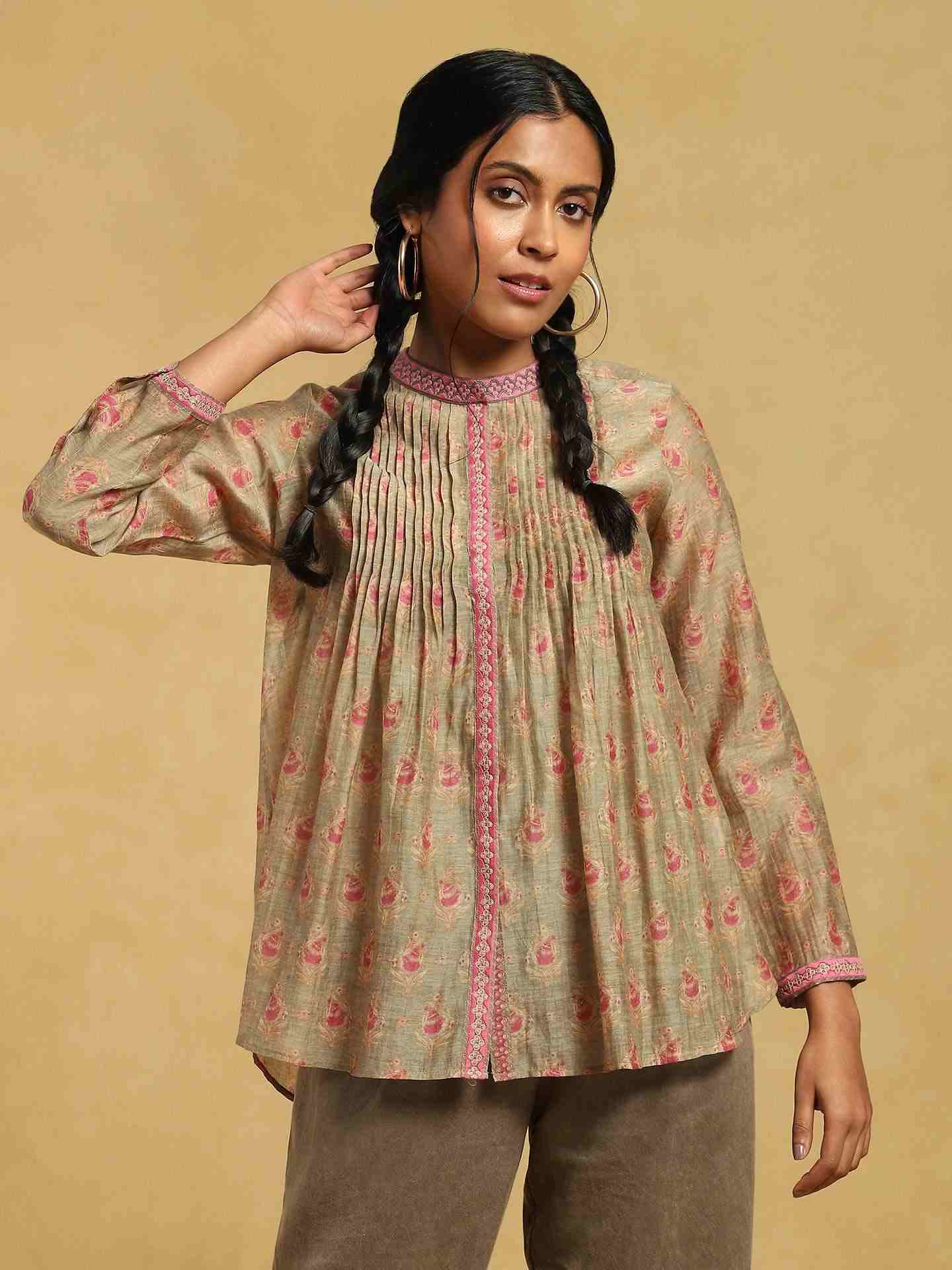 Olive Bulbul Chanderi Kurti