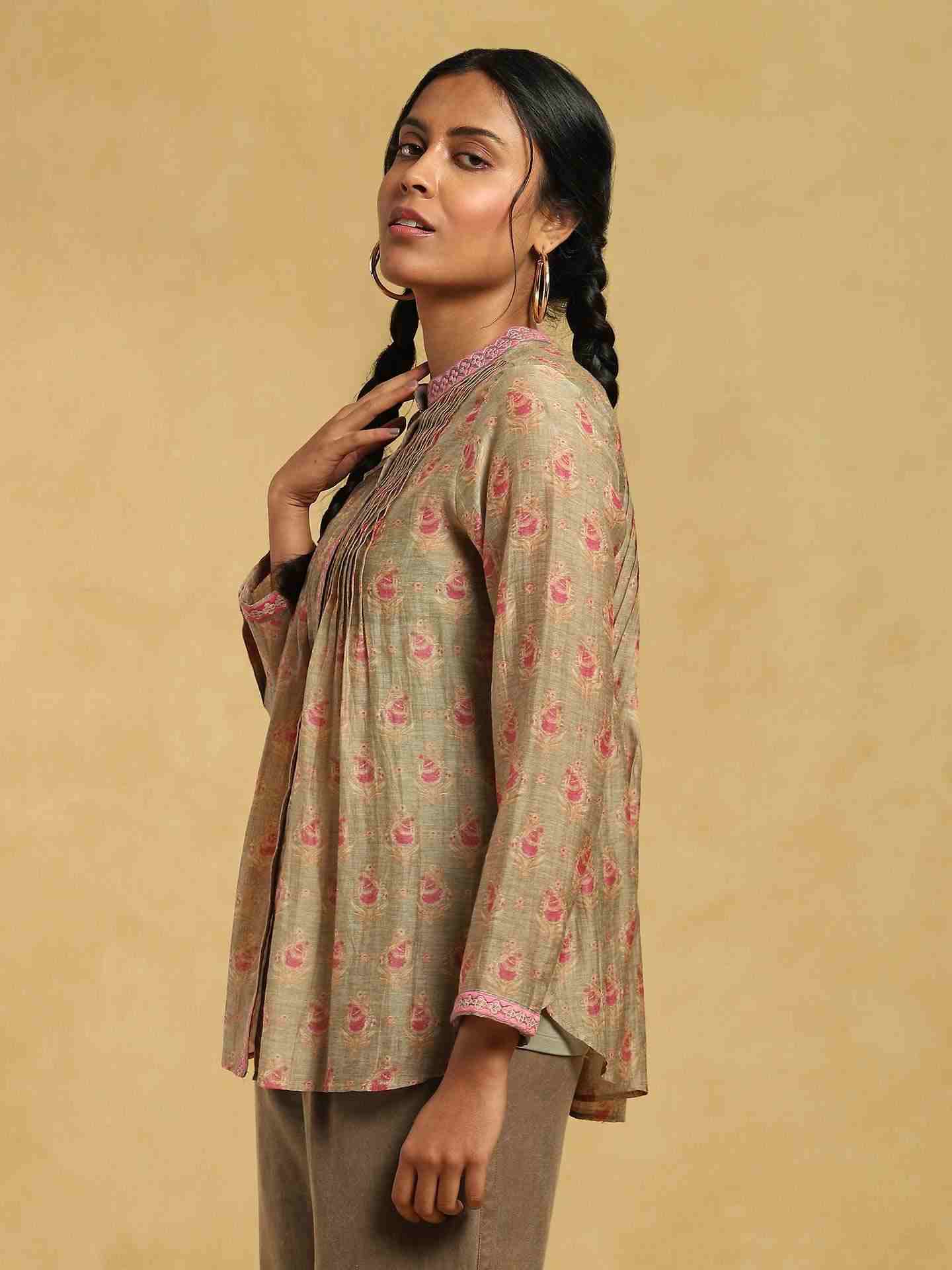 Olive Bulbul Chanderi Kurti
