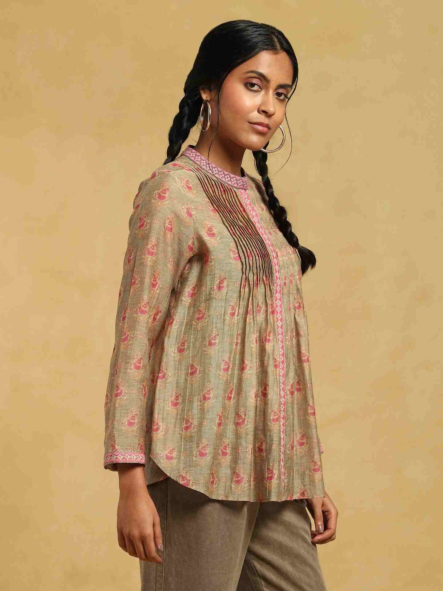 Olive Bulbul Chanderi Kurti