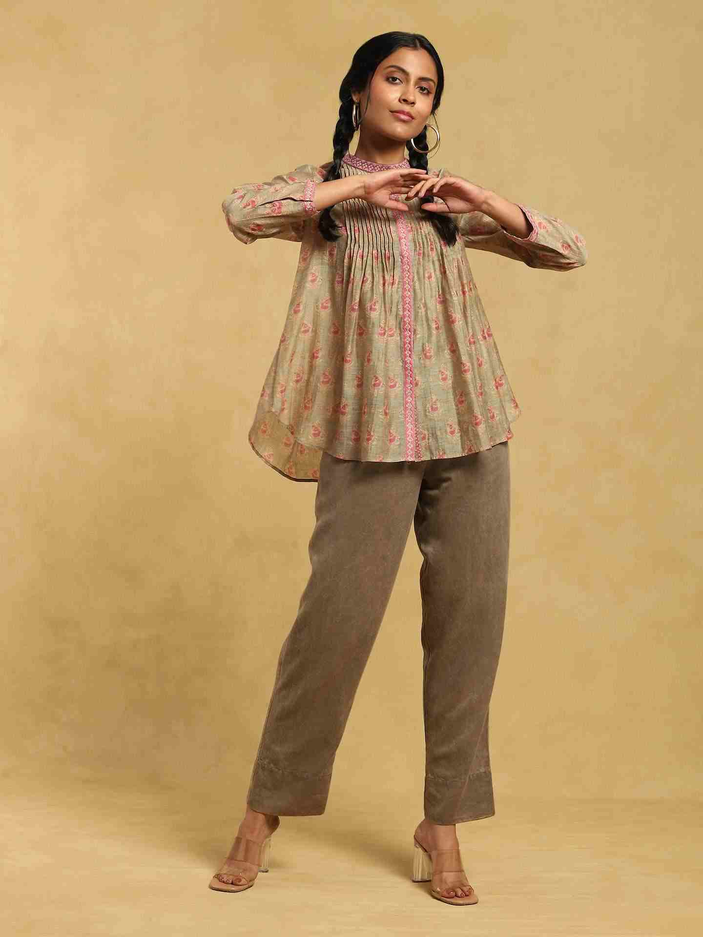 Olive Bulbul Chanderi Kurti