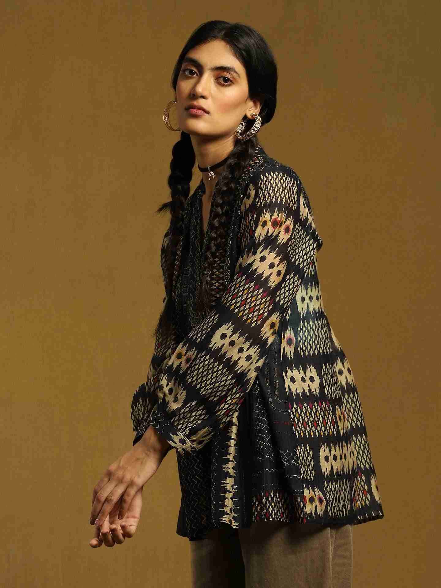 Black Glitch Chanderi Kurti