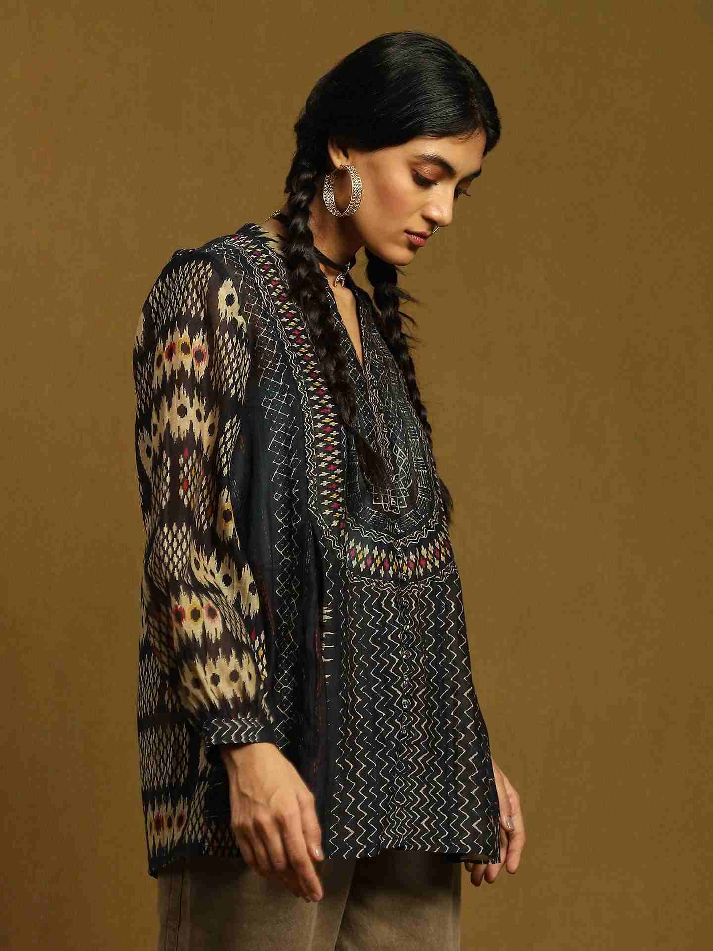 Black Glitch Chanderi Kurti
