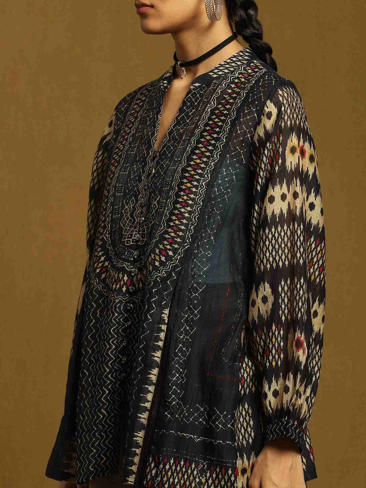 Black Glitch Chanderi Kurti