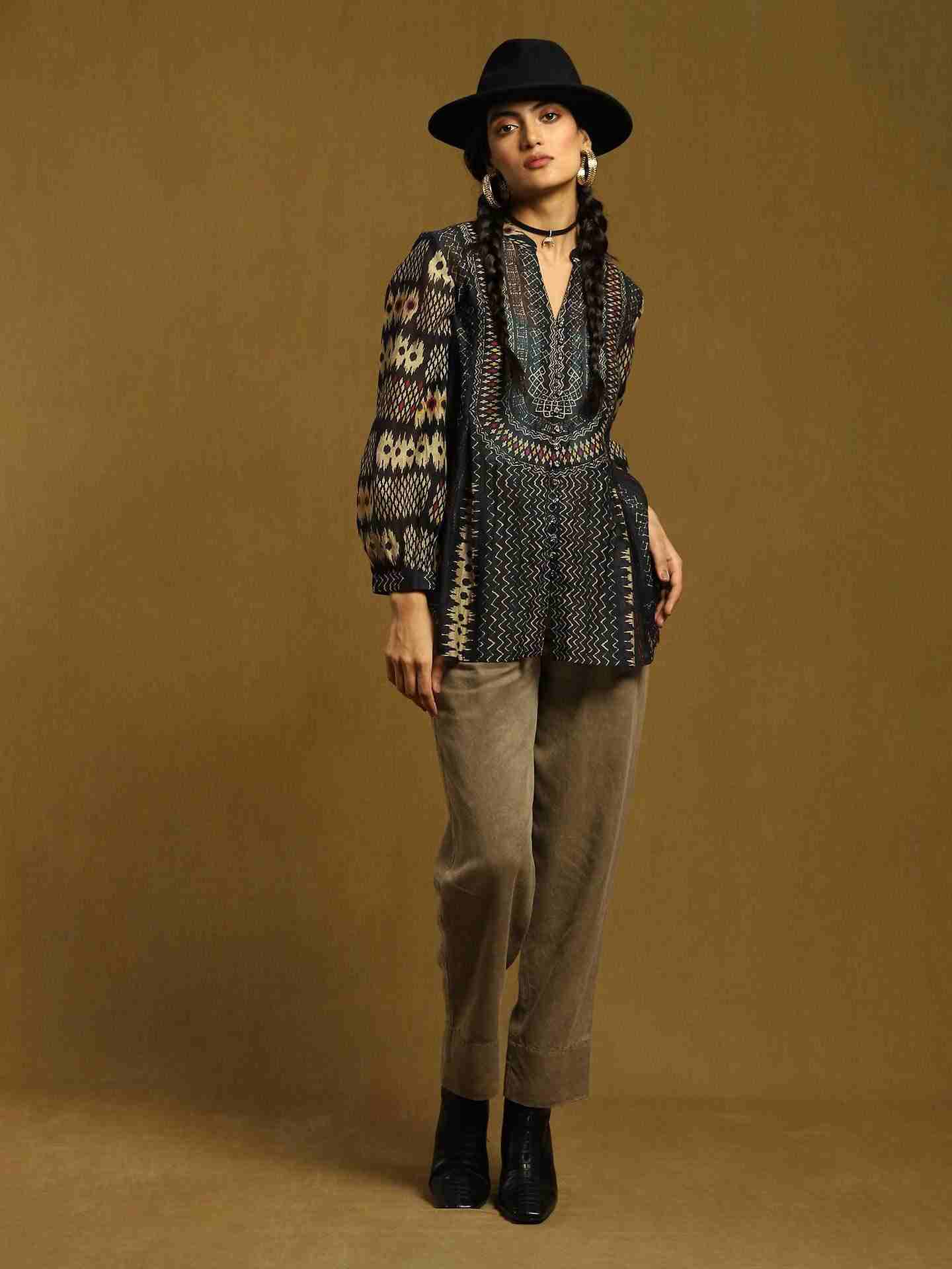 Black Glitch Chanderi Kurti