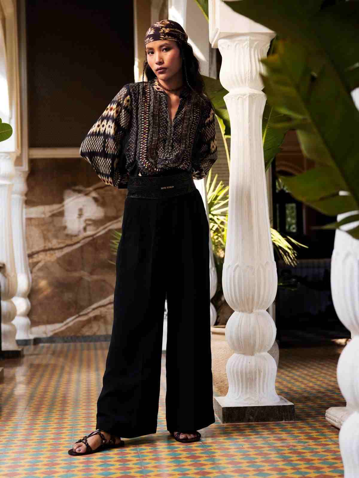 Black Glitch Chanderi Kurti