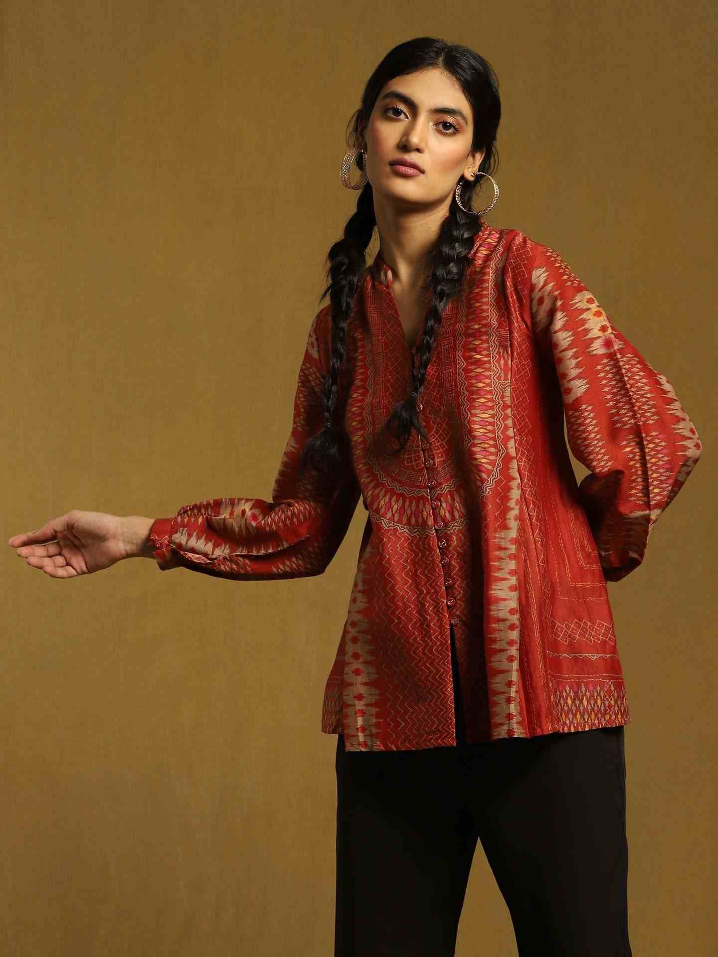 Rust Glitch Chanderi Kurti
