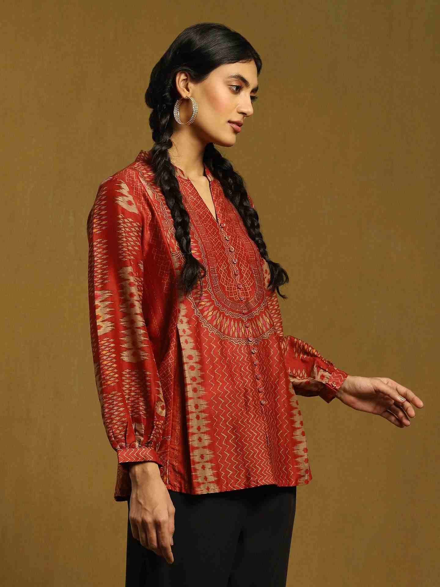 Rust Glitch Chanderi Kurti