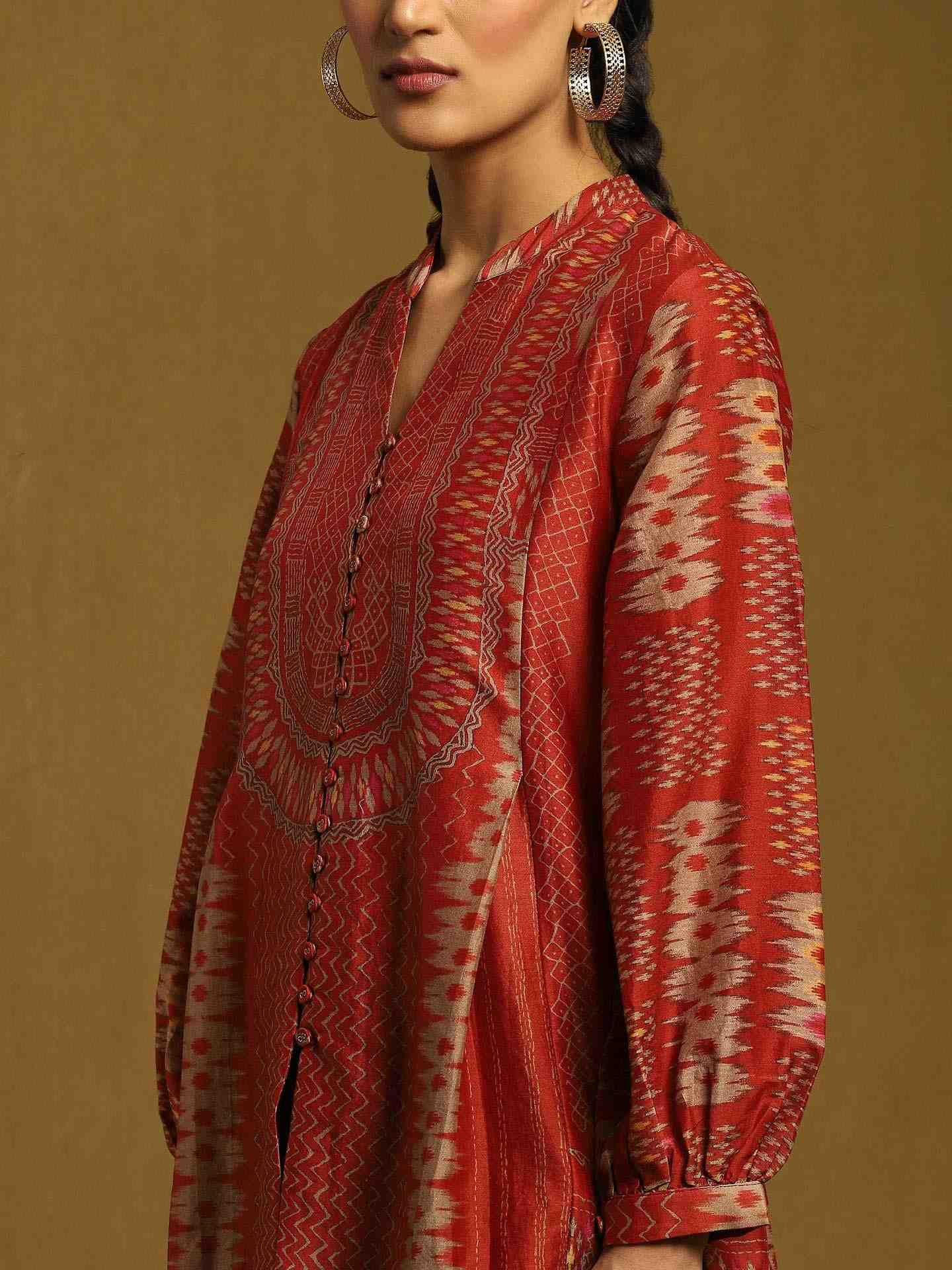 Rust Glitch Chanderi Kurti