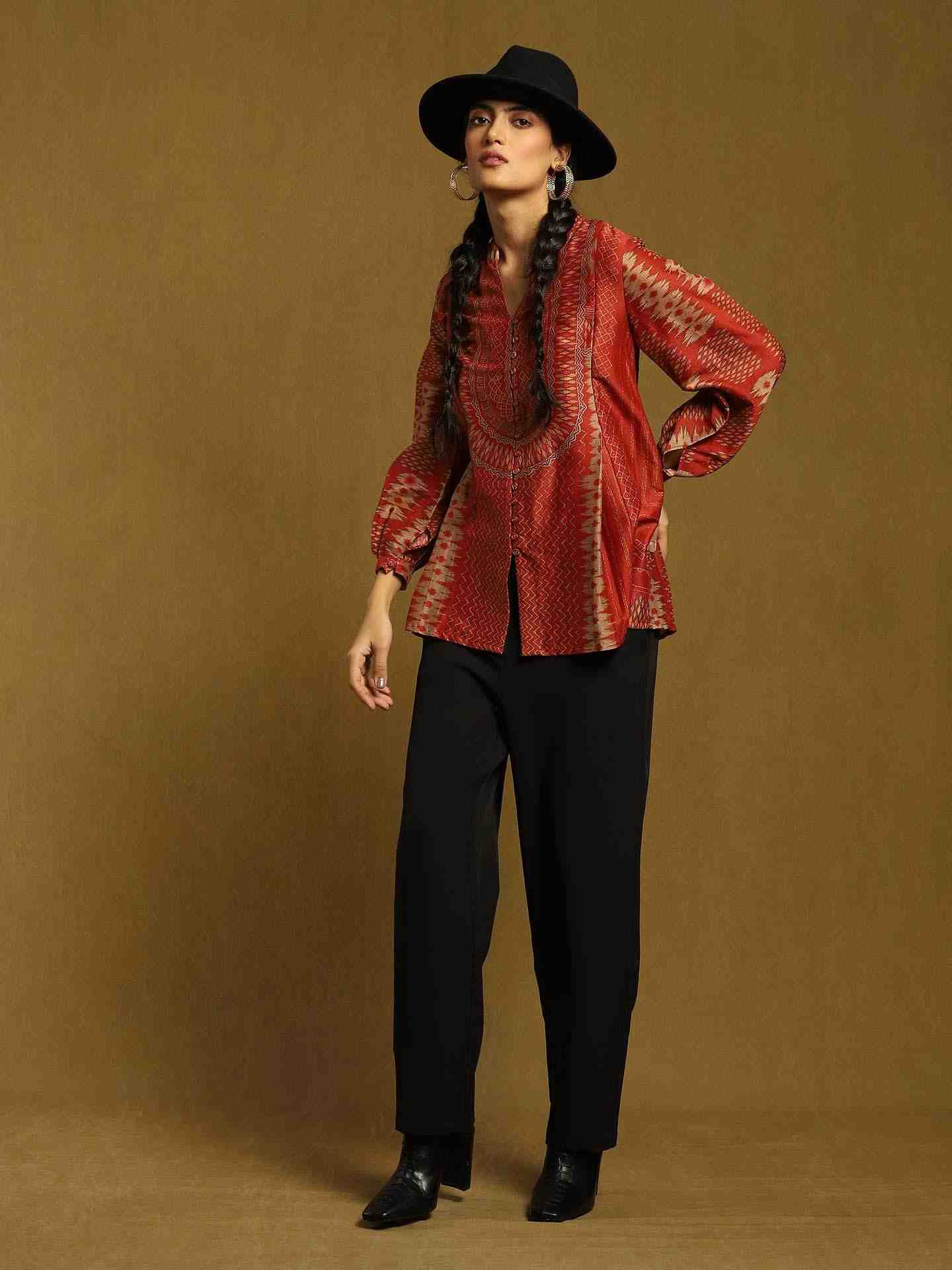 Rust Glitch Chanderi Kurti