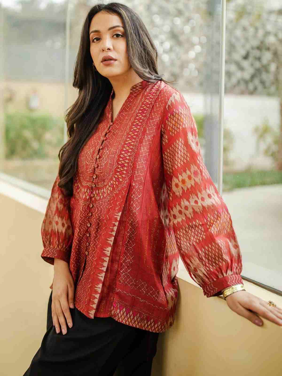 Rust Glitch Chanderi Kurti