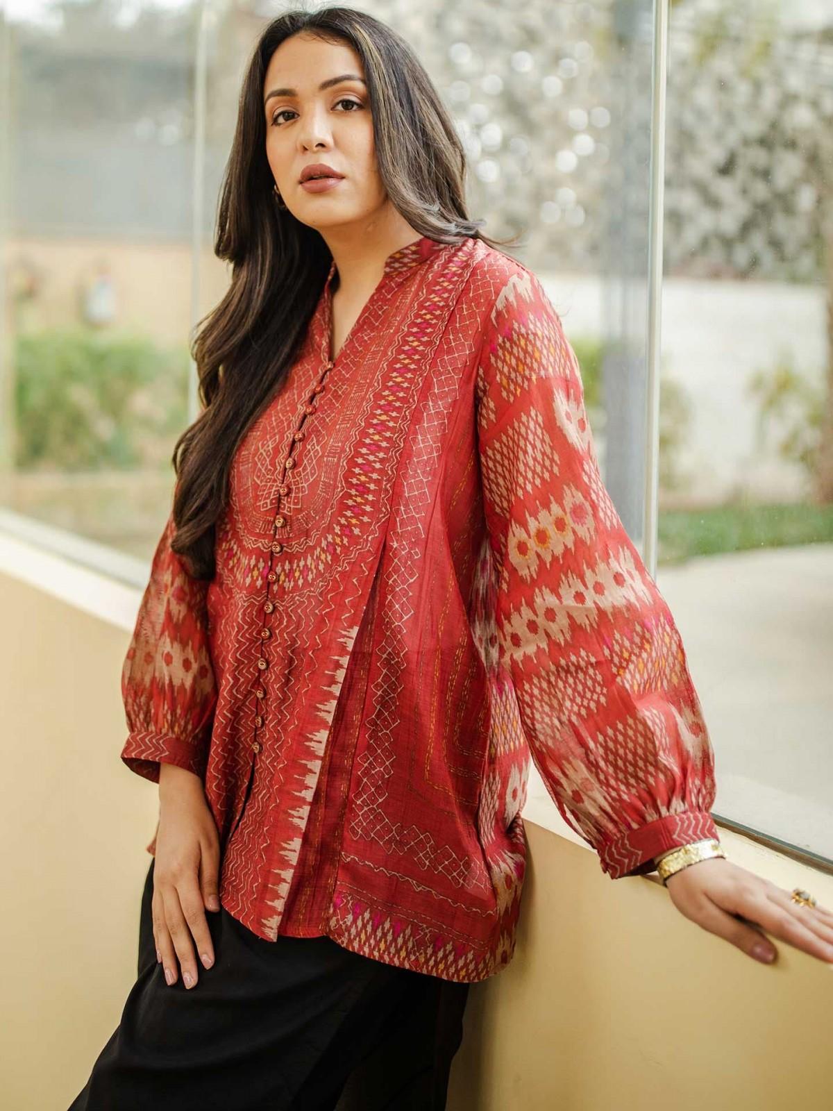 Rust Glitch Chanderi Kurti