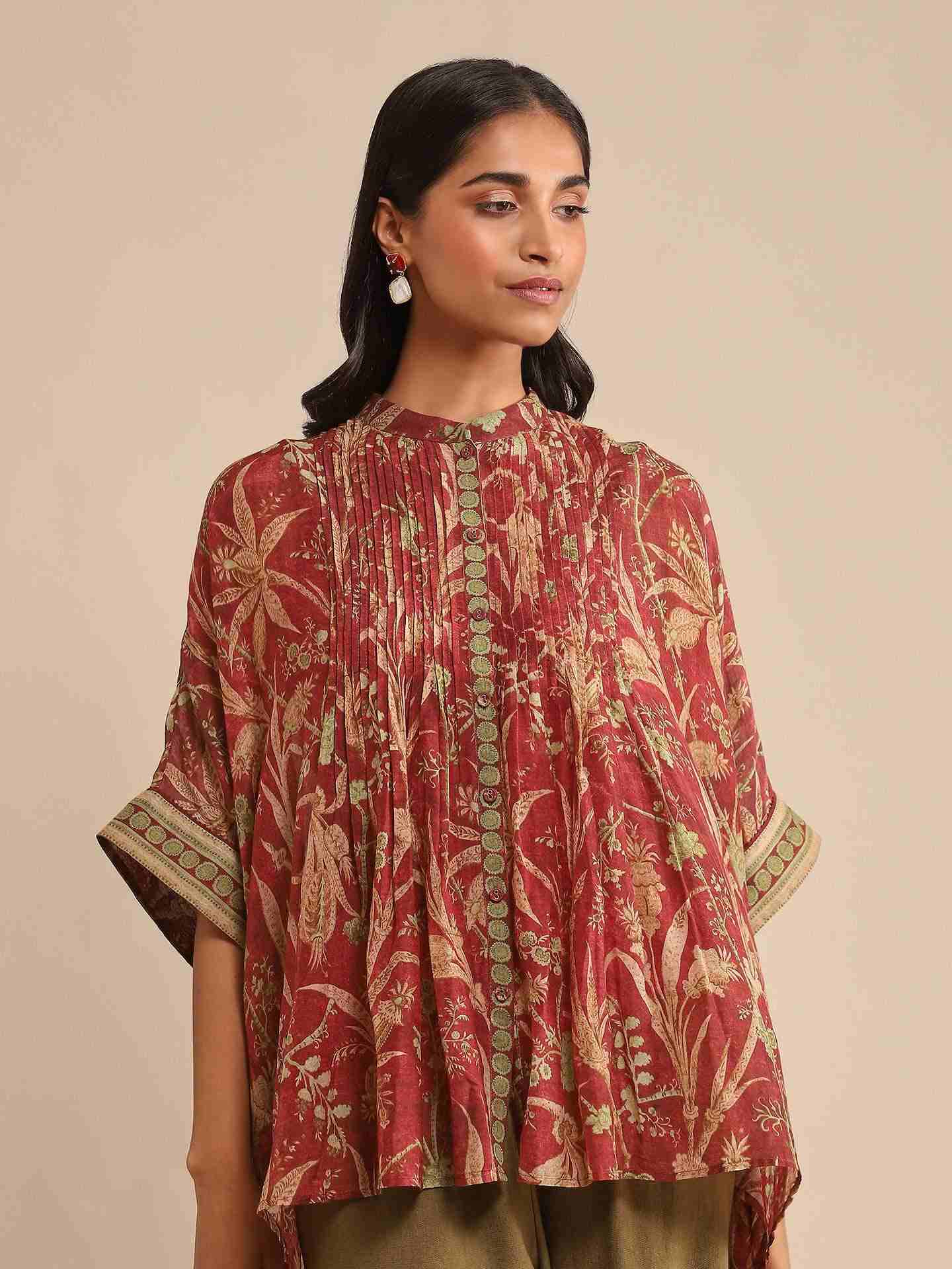 Wine Julia Chanderi Kurti