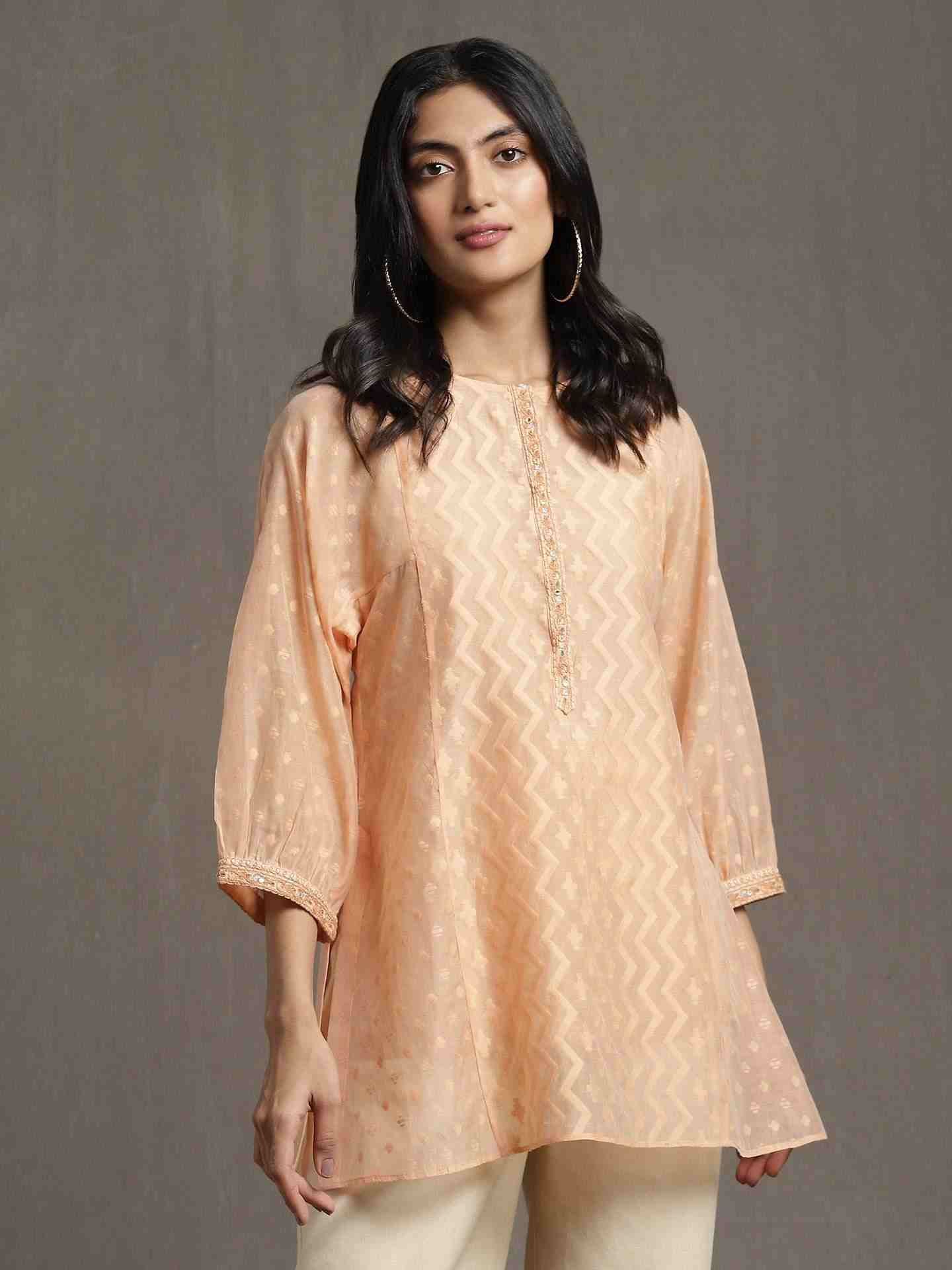 Peach Baadal Chanderi Kurti