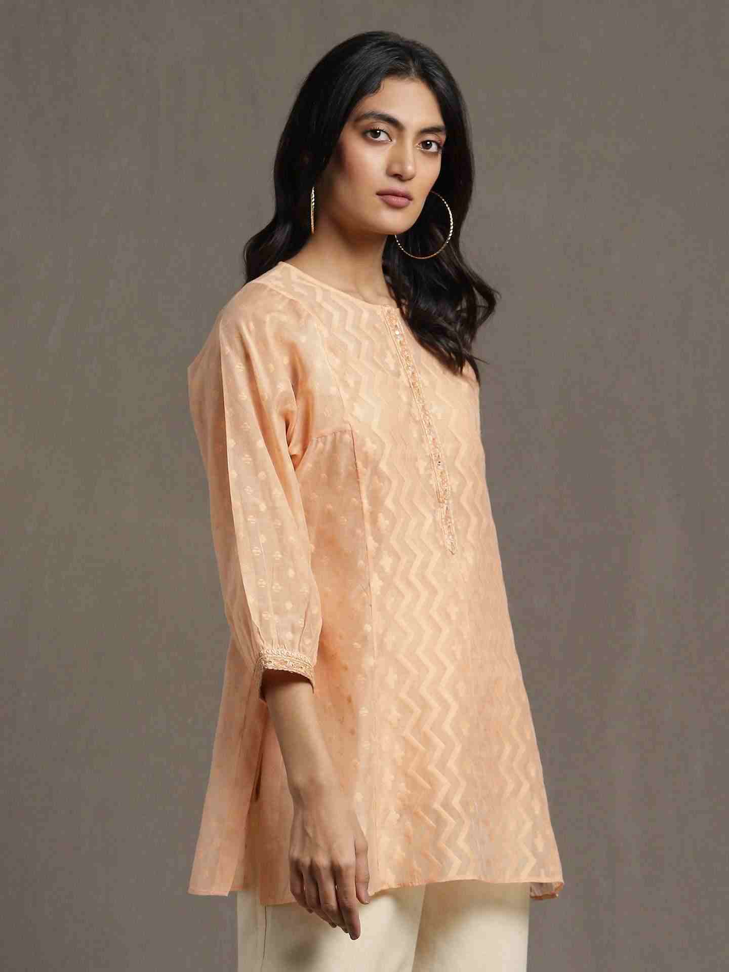 Peach Baadal Chanderi Kurti