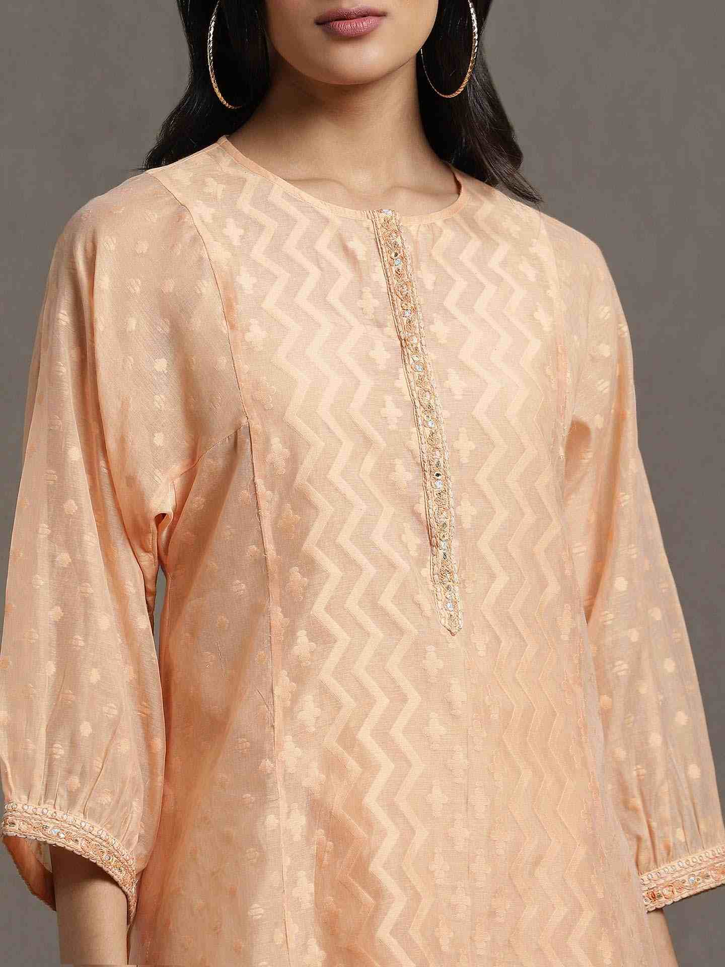 Peach Baadal Chanderi Kurti