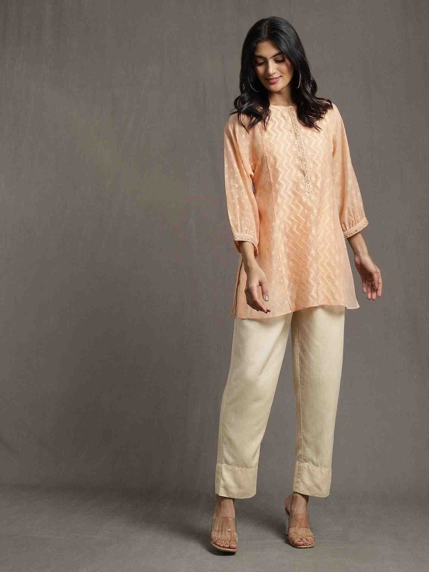 Peach Baadal Chanderi Kurti
