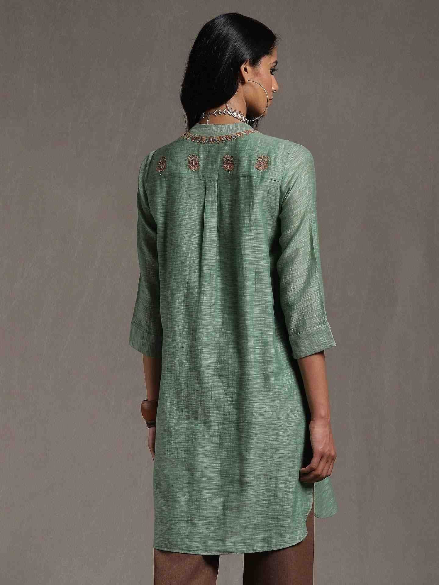 Green Emari Solid Chanderi Kurti