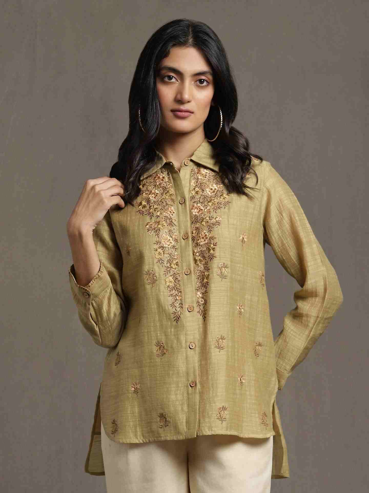 Green Whimsical Heritage Chanderi Kurti