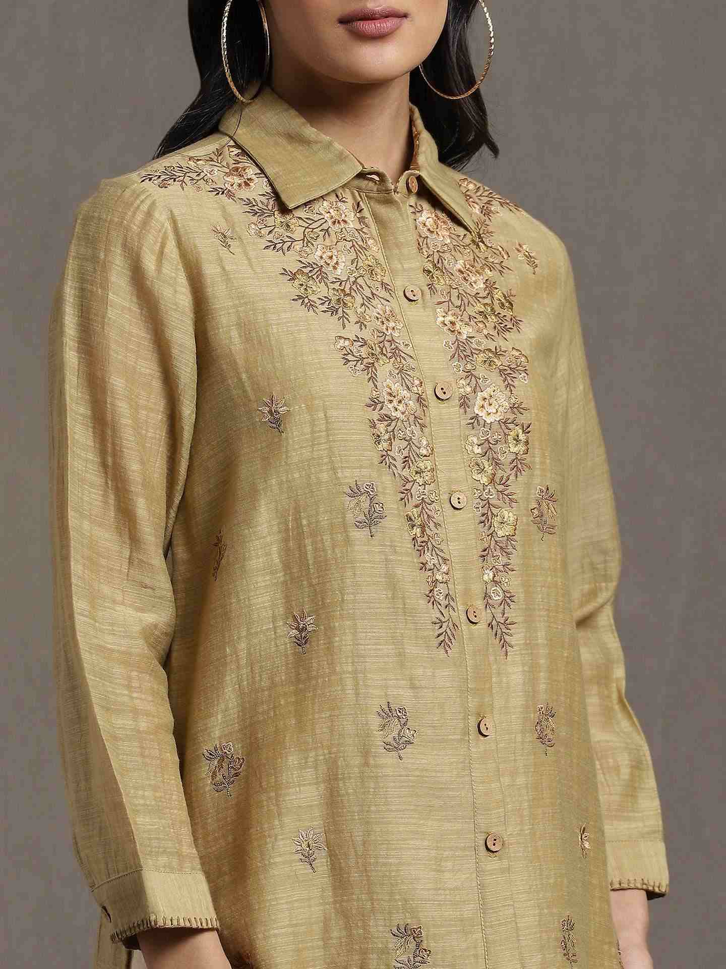 Green Whimsical Heritage Chanderi Kurti