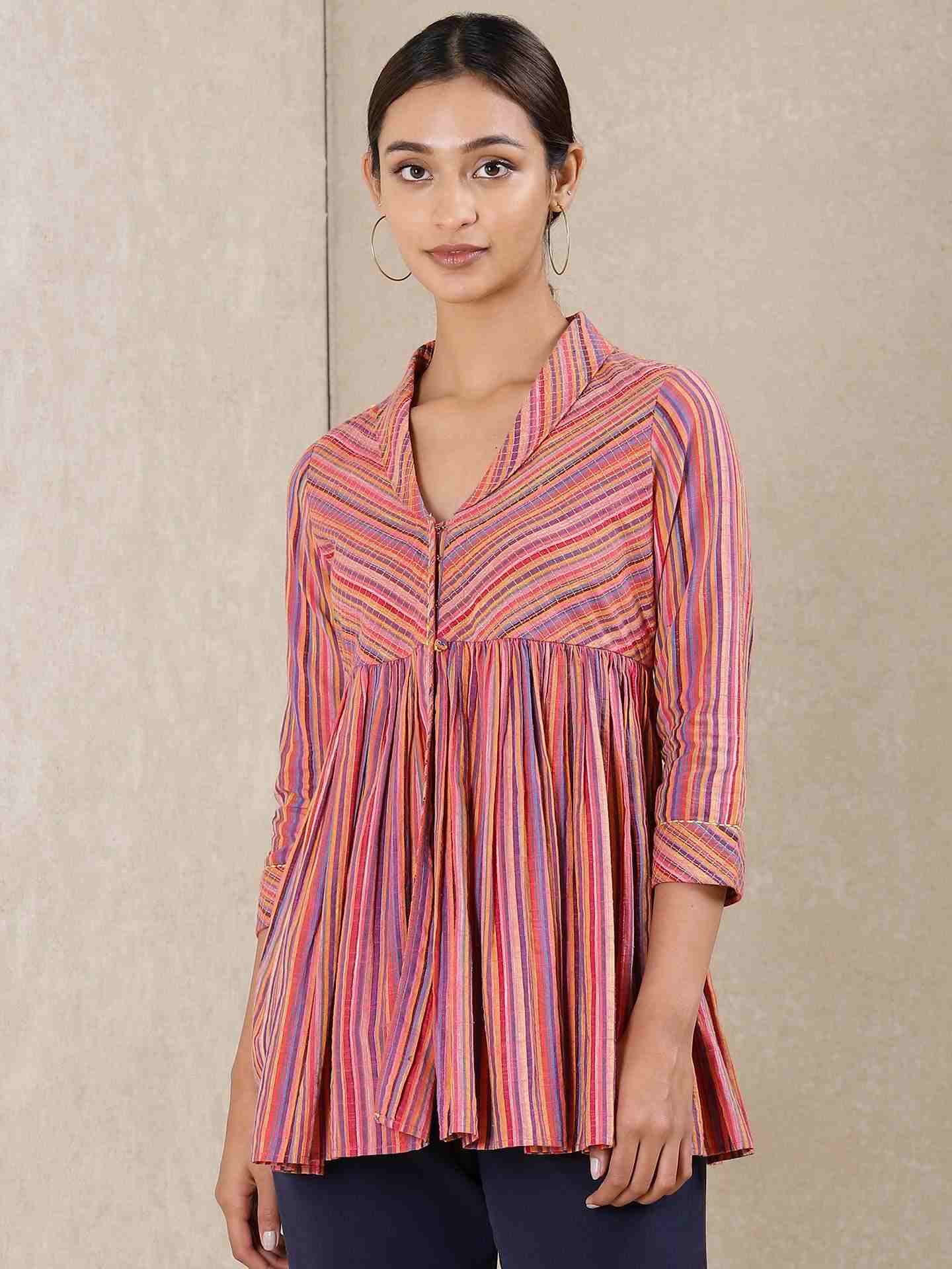 Pink Modern Minimalist Yarn-Dyed  Kurti