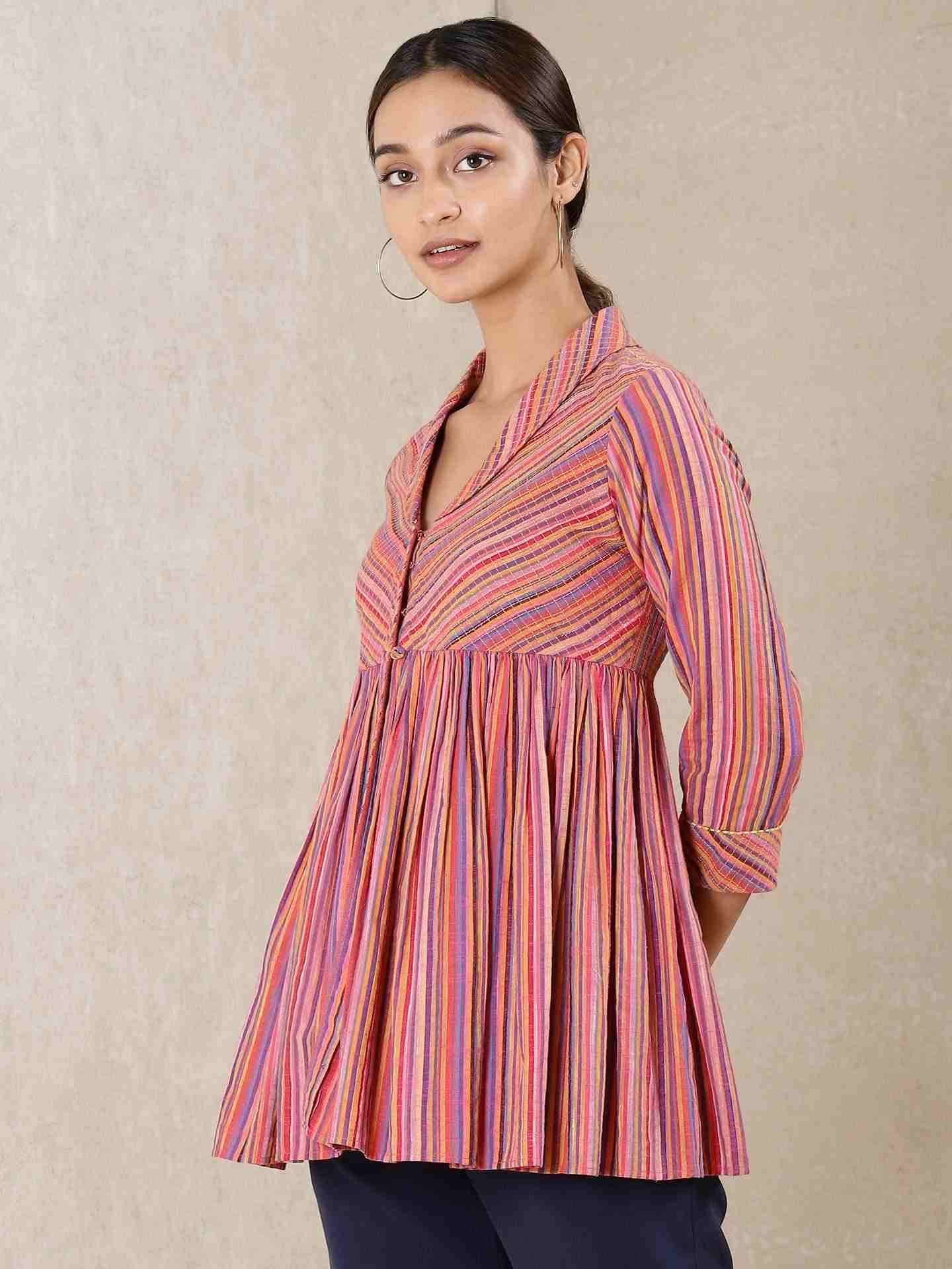 Pink Modern Minimalist Yarn-Dyed  Kurti