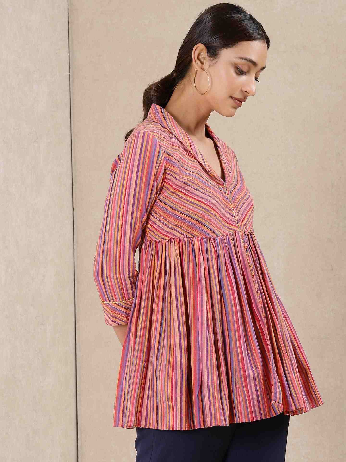 Pink Modern Minimalist Yarn-Dyed  Kurti